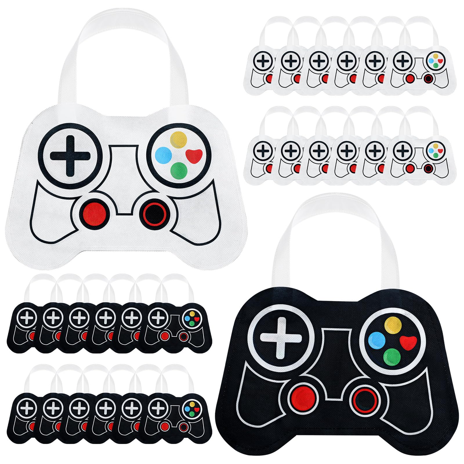 Silkfly 24 Video Game Party Favor Bags, Reusable, Black,White