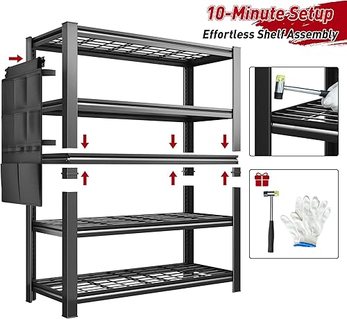 Miniatura 7 de REIBII Estantes de almacenamiento, estantería de garaje resistente con carga de 2500 libras, estantes de garaje de 5 niveles con bolsa de