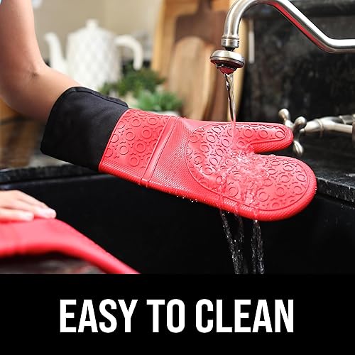 Miniatura 6 de Guantes de horno de silicona con forro de algodón acolchadoprofesional resistente al calor olla de cocina soportes1par