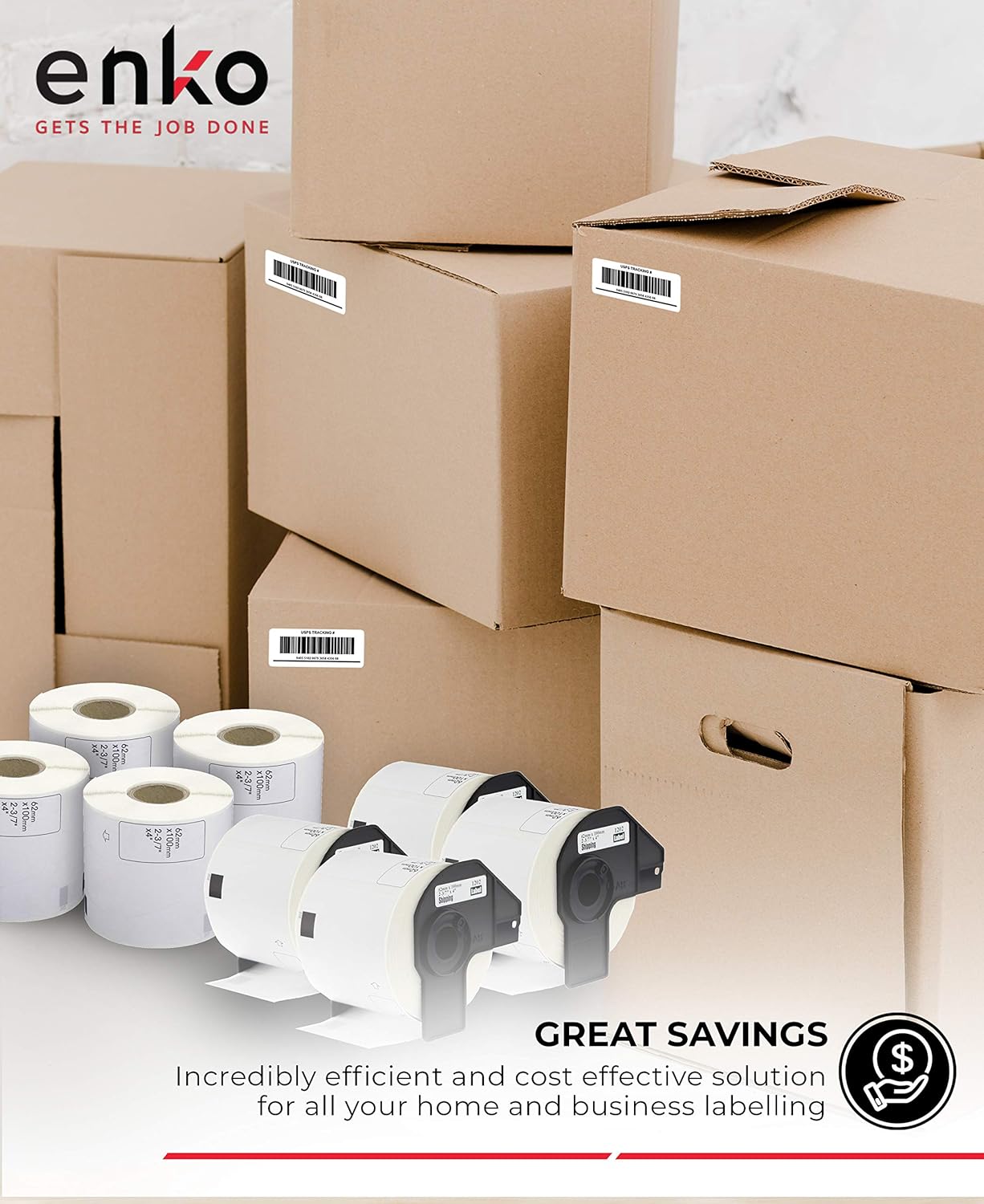enKo - Compatible DK-1202 Shipping & Postage 2-3/7" x 4" Replacement Labels, Compatible for Brother QL Label Printers [6 Rolls / 1800 Labels with 2 Replacement Frame]