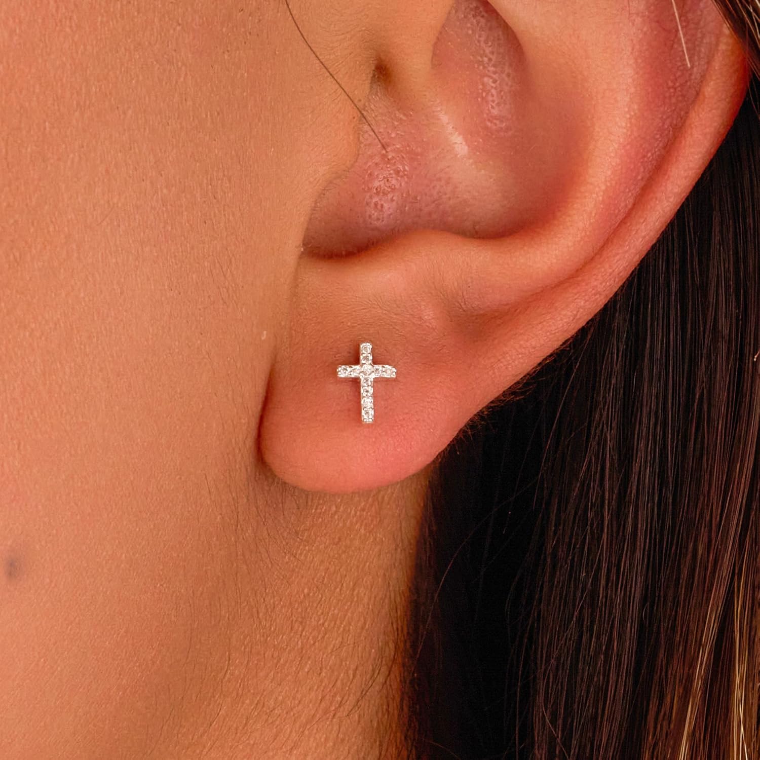 Gold Cross Earrings For Women 14k Gold Plated 925 Sterling Silver Small Mini Cross Stud Earrings Cubic Zirconia Hypoallergenic Jewelry Trendy - Image 2