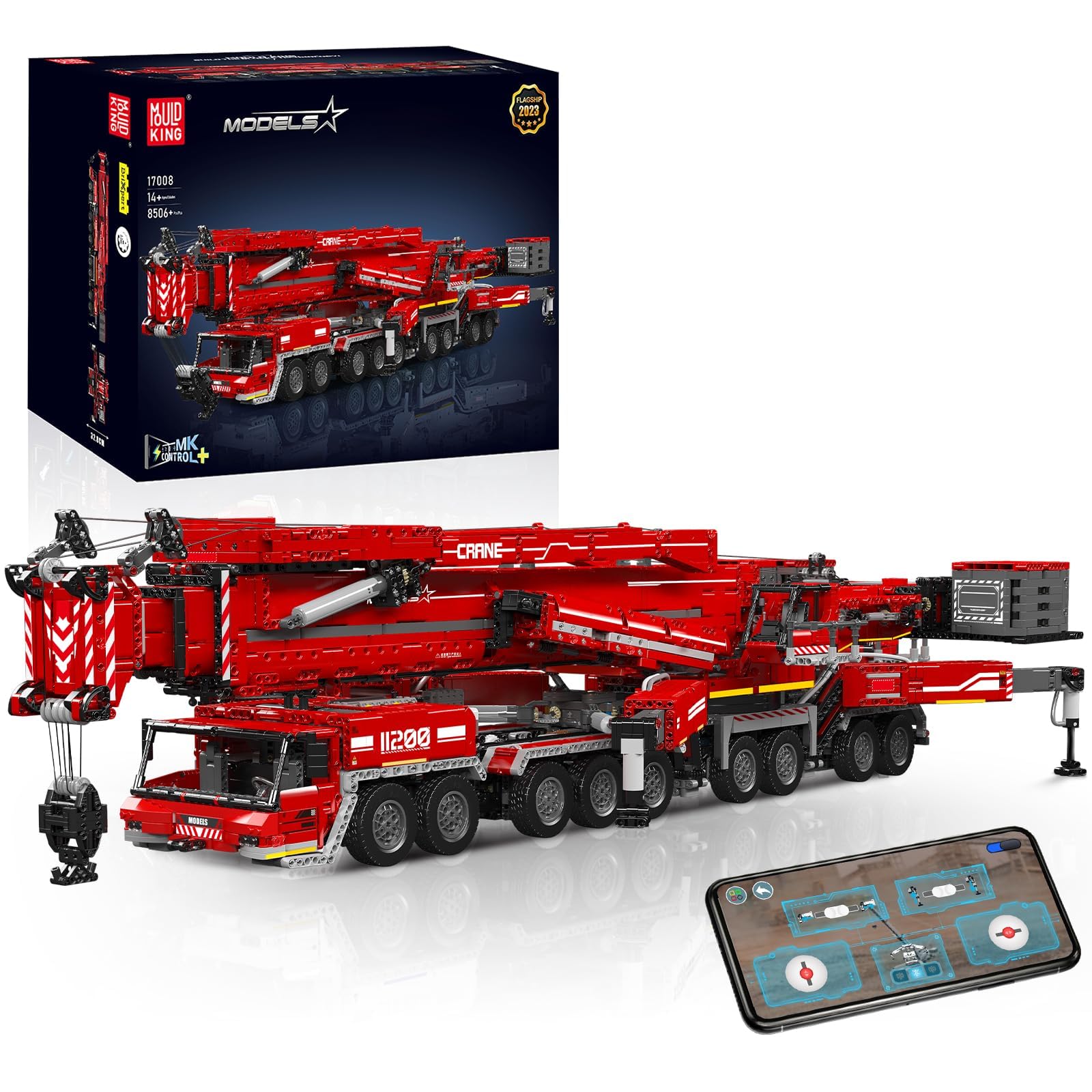 Mould King 17008 Red Heavy Crane Model Building Set, 8506 Pezzi Kit Motorizzato Veicolo Costruzione con APP e Telecomando, Progetto di Ingegneria Meccanica per Collezionisti Adulti