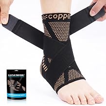 Lusenone Copper Ankle Brace for Women/Men, Adjustable Ankle Support for Sprained Ankle, Plantar Fasciitis & Achilles Tendonitis Support, Ankle Compression Sleeve Socks for Running, Sports, M