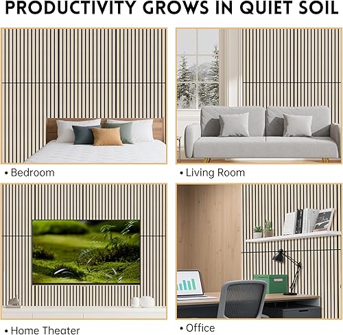 Miniatura 8 de RITOLLO Panel de pared de listones de madera, 4 paneles de pared insonorizados de 48 x 24.5 pulgadas, paneles de pared de madera 3D para decoración