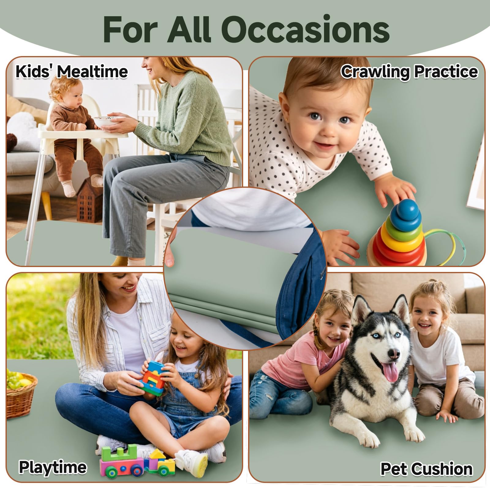 Alfombrilla Trona Bebé, Alfombra Impermeable Lavable Antideslizante 117x107 cm Protector de Suelo Splat Mat Plegable Ligera para Comidas Destete y Área de Alimentación Infantil (Verde hierba)