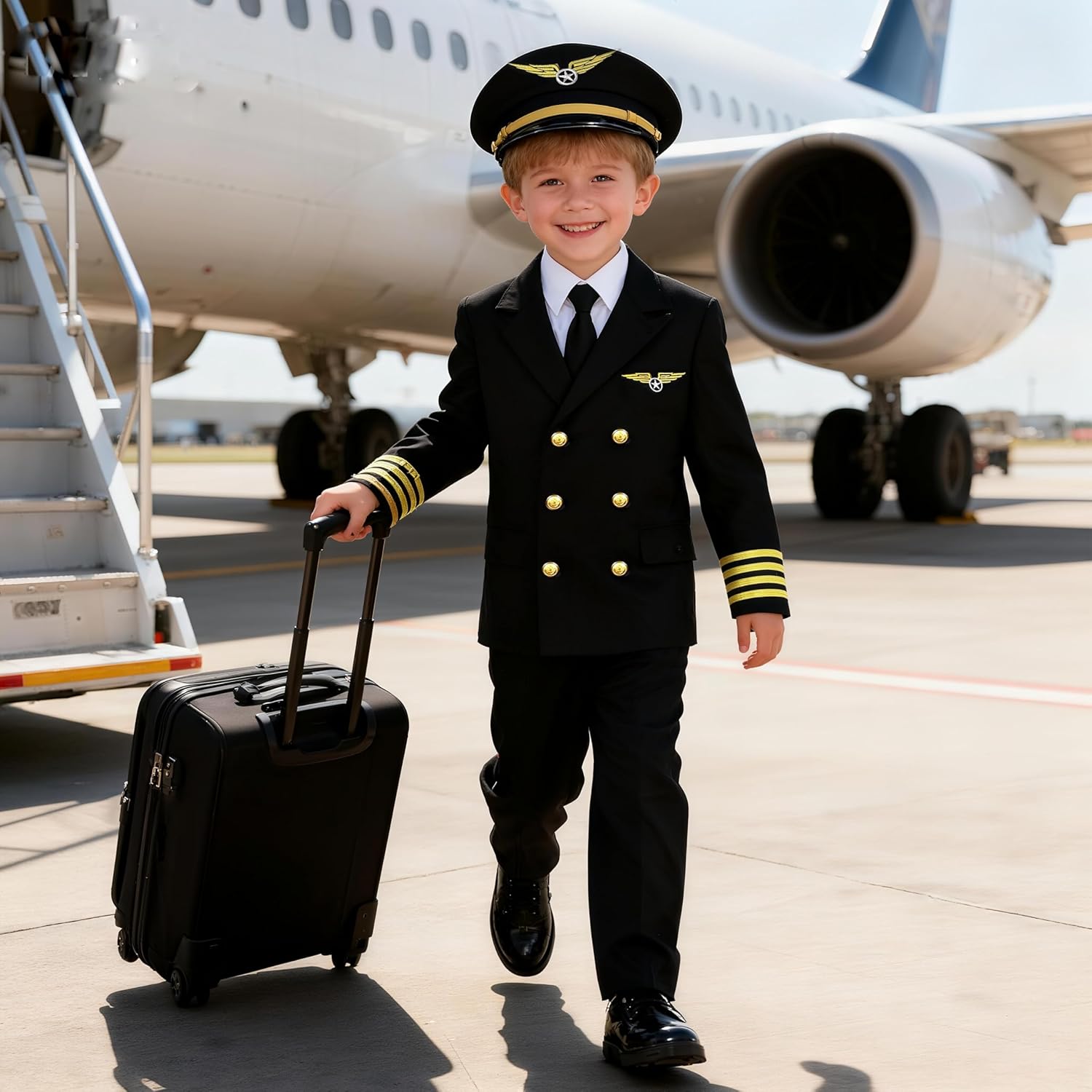 KIDIN Boys Airline Captain Uniform - Pilot Costume for Kids Career Day, Halloween, Party & Birthday Gifts - Image 2