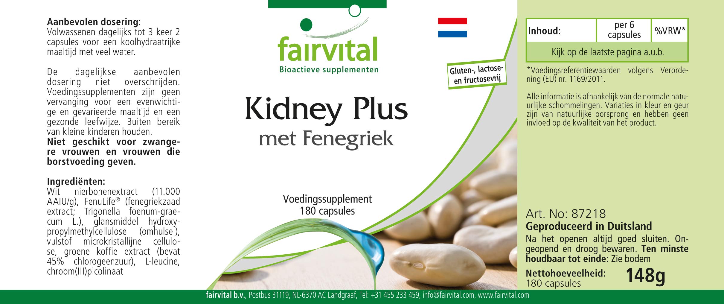fairvital Kidney Plus con alholva, 180 cápsulas, ALTA DOSIS, VEGANO, con cromo y café verde