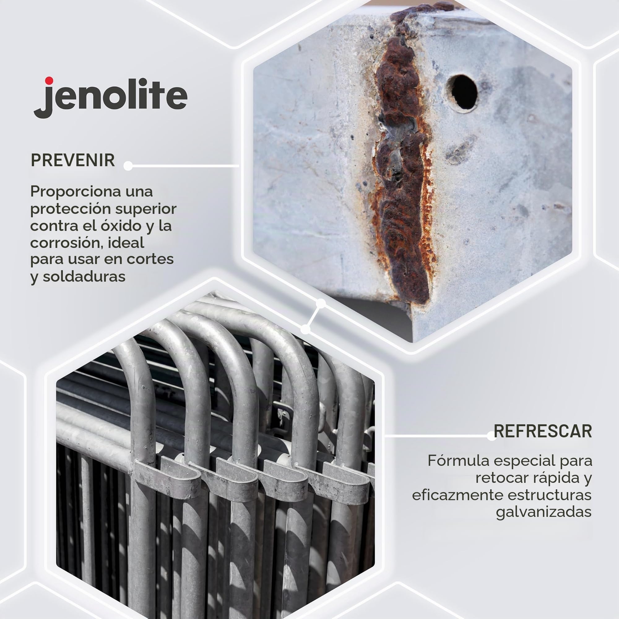 JENOLITE Pintura en aerosol de zinc brillante galvanizado | PLATA |Imprimación y capa superior todo en uno | Protección superior contra el óxido y la corrosión | 3 x 500ml