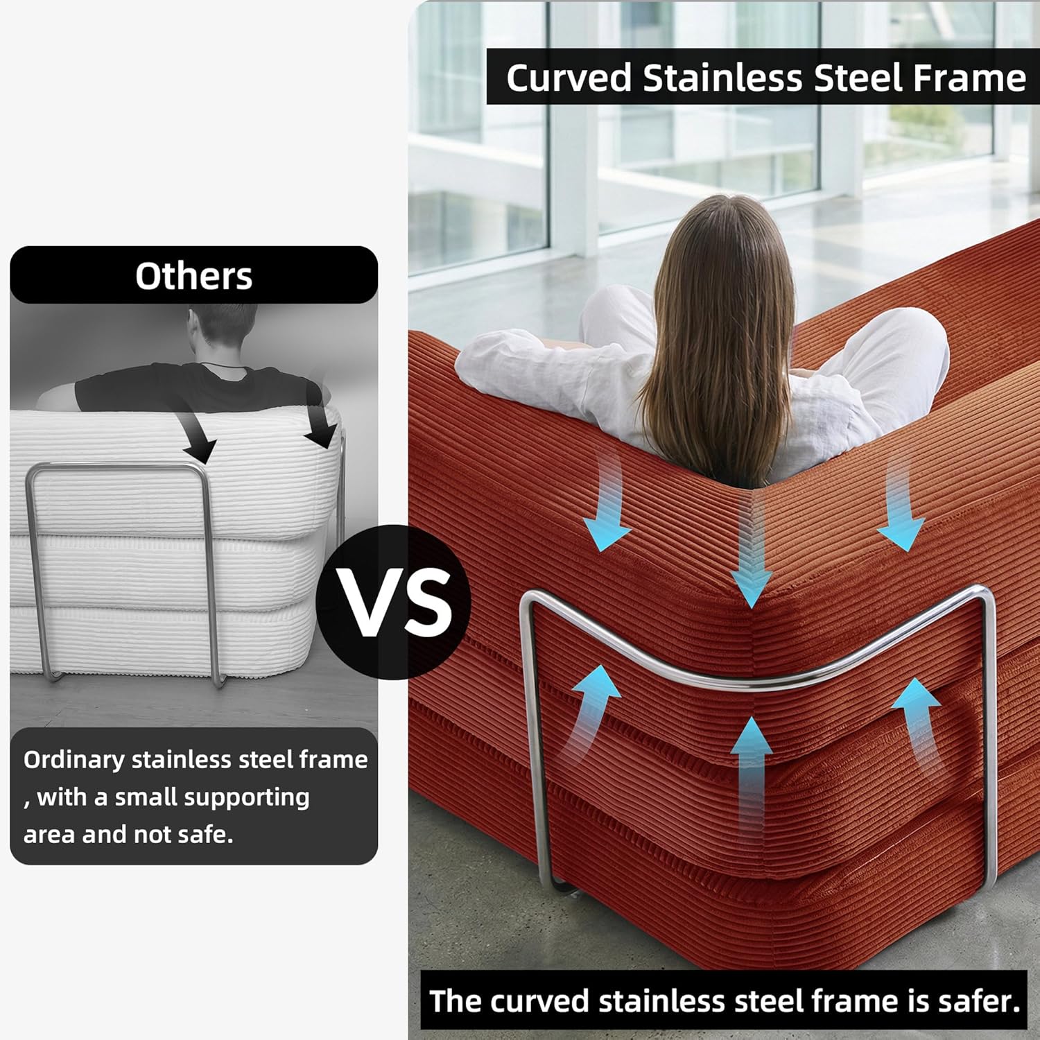 Modular Floor Sofa Bed for Small Apartments & Renters, Stable Fixed-Shape Support, Wide Guest Sleeper, No Assembly, Corduroy (Orange) | 2-in-1 pillow quilts, No assembly needed, Medium-firm support, Renters & dorms, Modular floor sofa