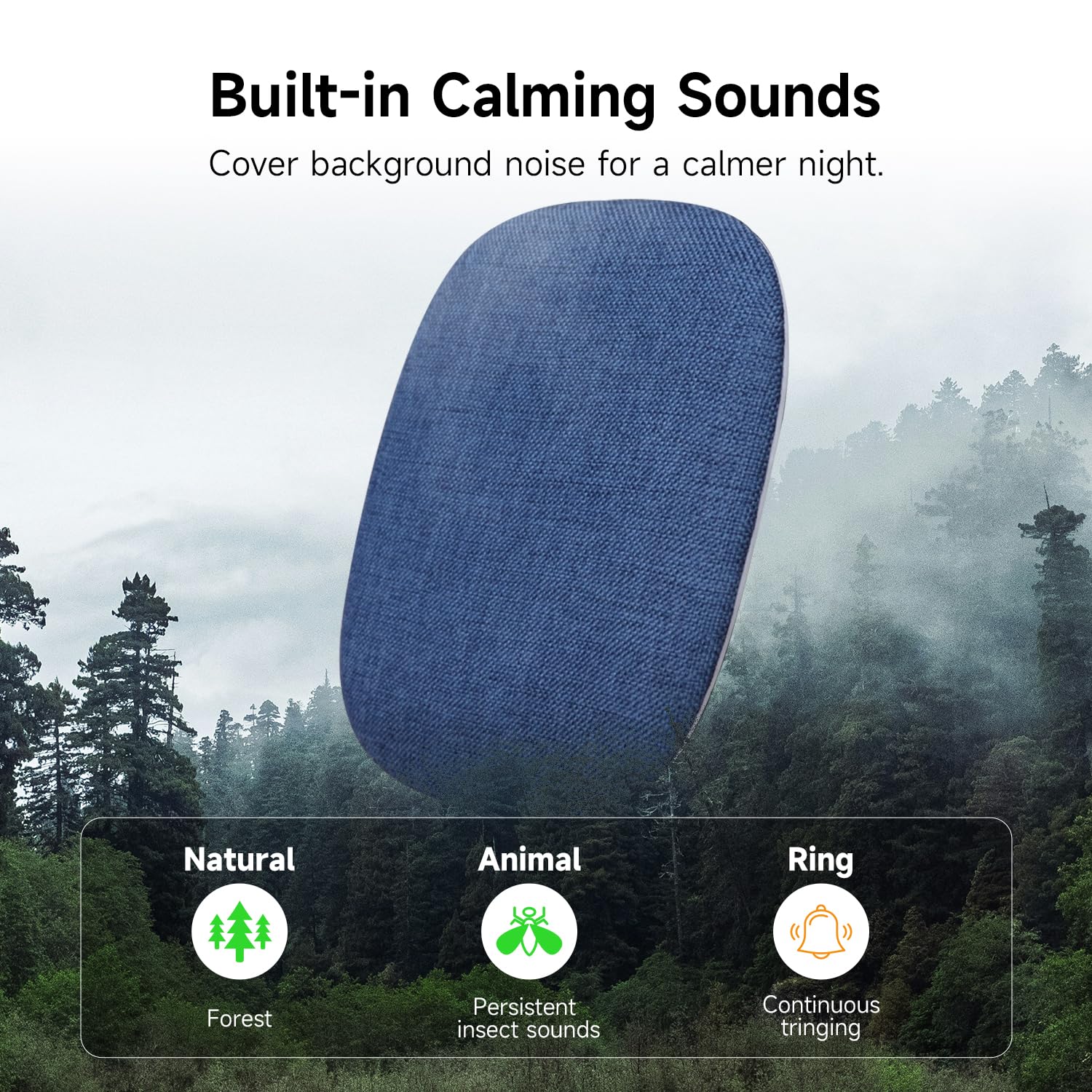 TAZATA Pillow Speaker for Sleeping, Built-in 100 White Noise Sound Machine + App Extendable, Ultra Thin Flat Portable Bluetooth Speaker Under Pillow for Side Sleeper, Auto-Off Timer (Blue) — view 2