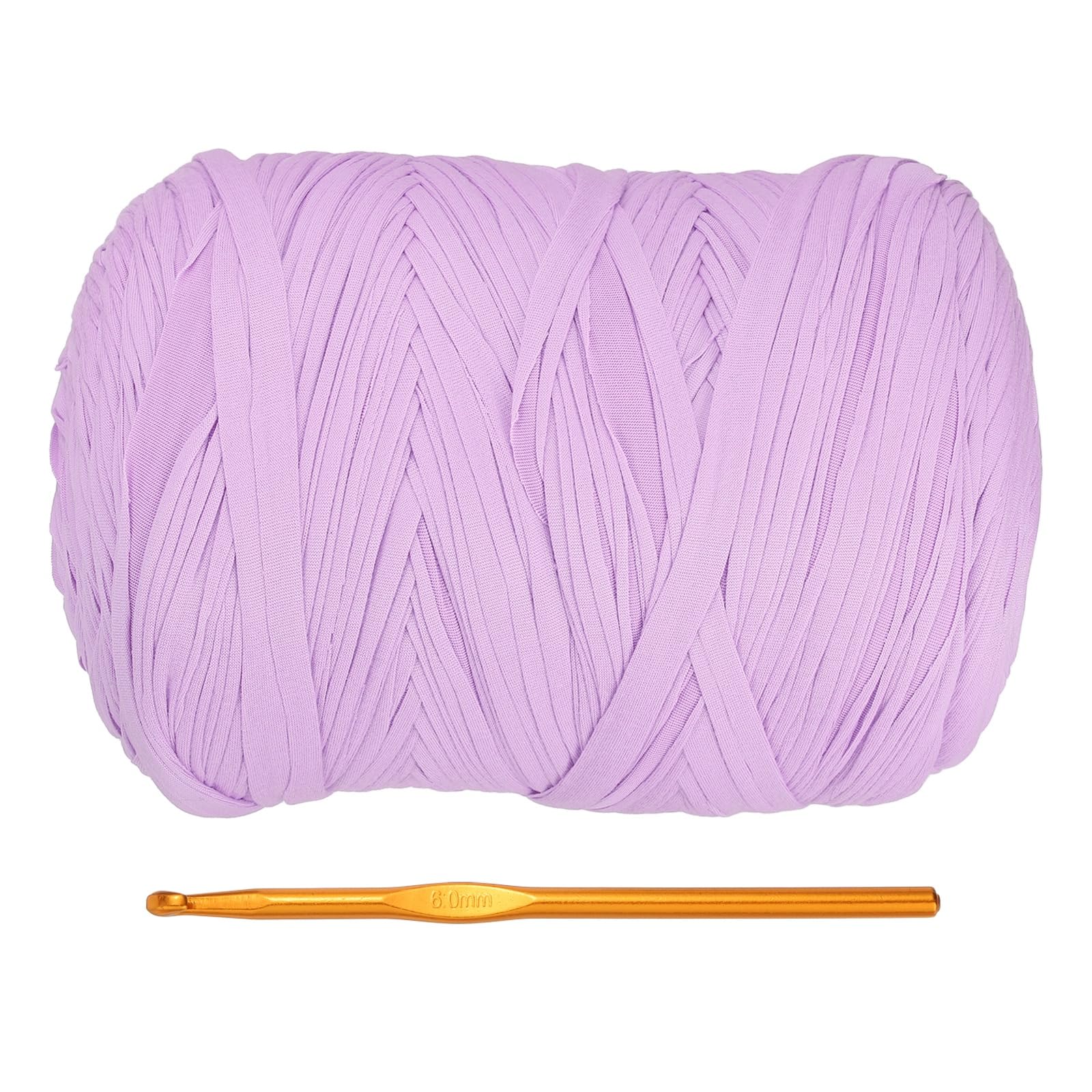 PATIKIL T-Shirt Yarn for Crocheting with 1 Crochet Hook, 800g/228 Yards Soft High Elastic Knitting Yarn for Beginner Crochet Bag/Basket/Home Decor(Light Purple)