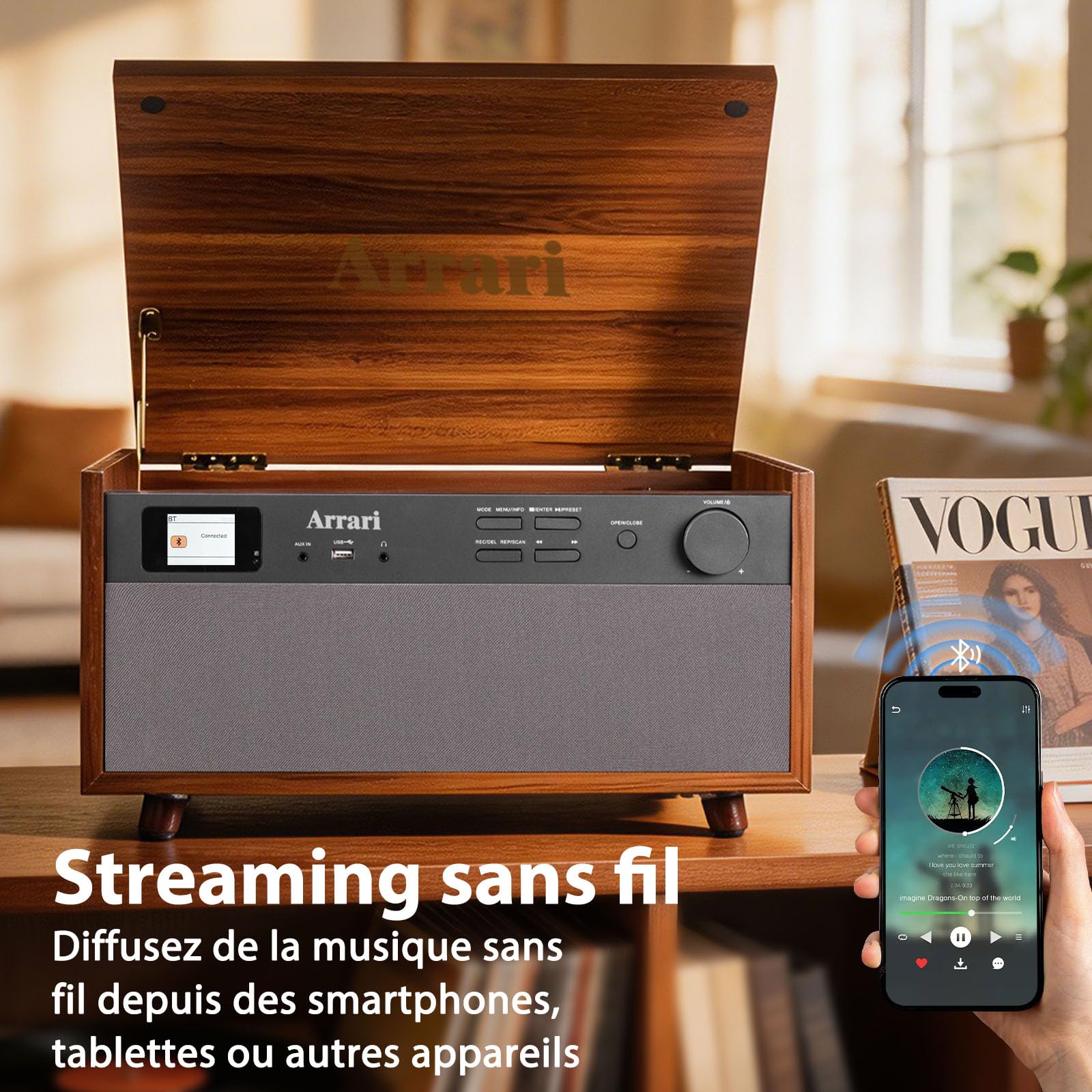Chaîne Bois MC-278 Dab+/FM, Vinyle AT-3600L, CD/MP3, USB, Cassette 36W