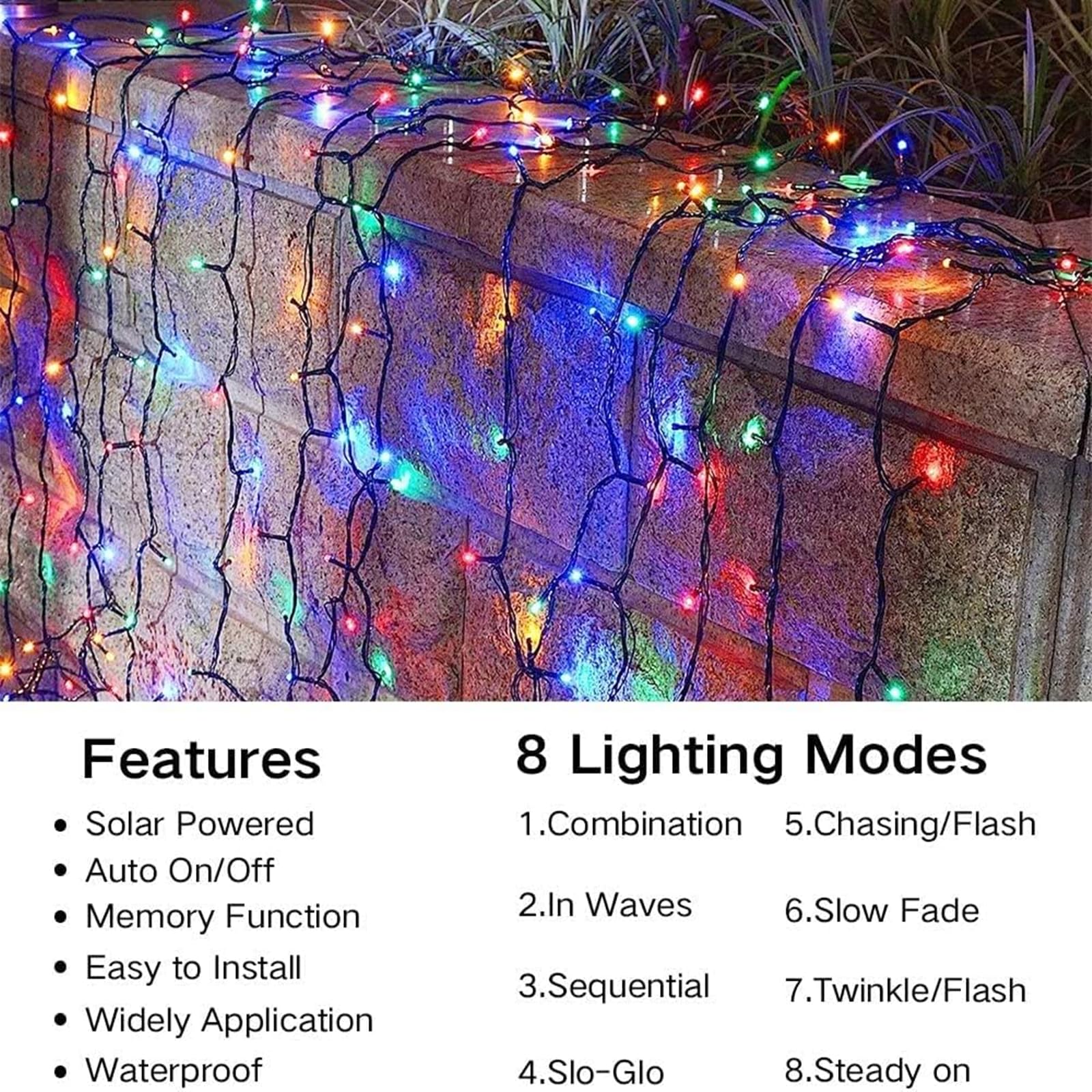 BrizLabs Luci Natalizie Solari Esterno, 32M 300 LED Lucine Stringa Natale Solare Esterni Catena Luminosa Interno 8 Modalità Decorazione per Albero di Natale Giardino Patio Balcone Cortile, Colorate