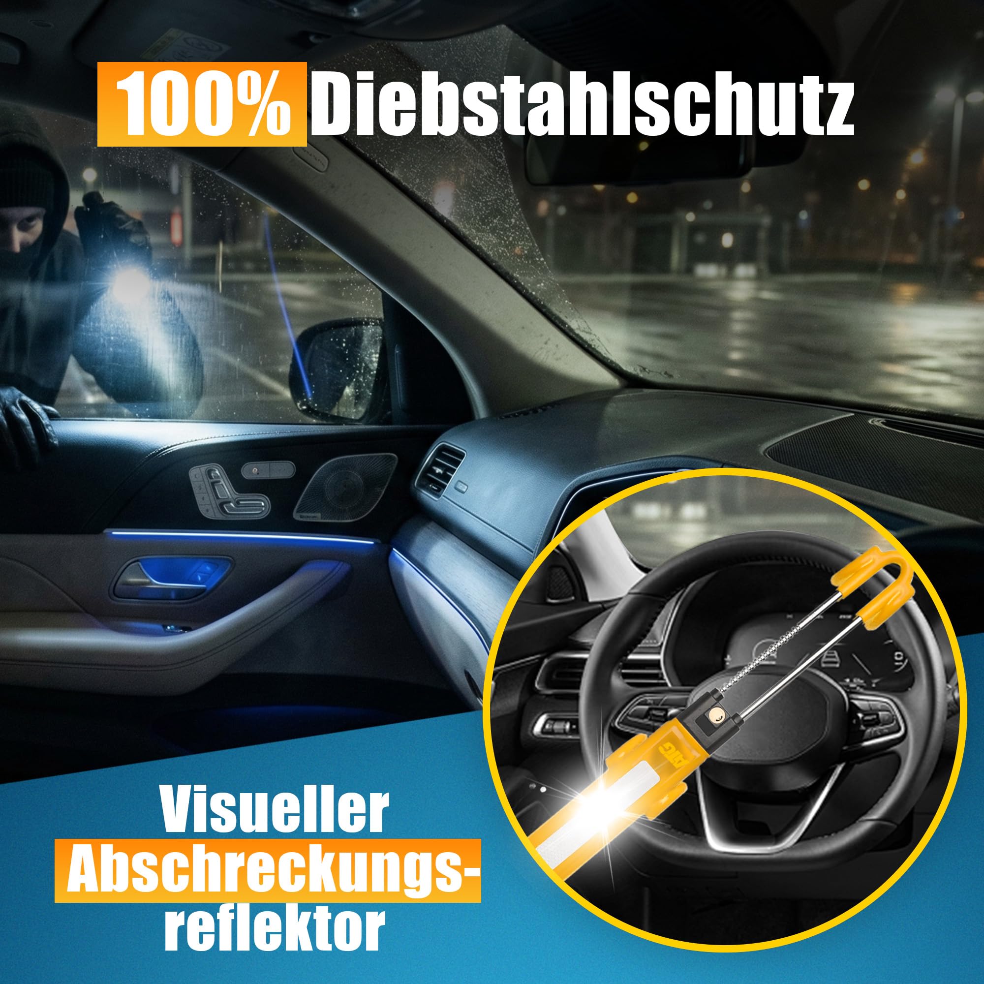 ATG Lenkradkralle für Auto – Lenkradschloss & Lenkradsperre – Diebstahlschutz Auto & Wegfahrsperre Auto für SUV, Van & Wohnmobil – gehärteter Stahl & Bohrschutz