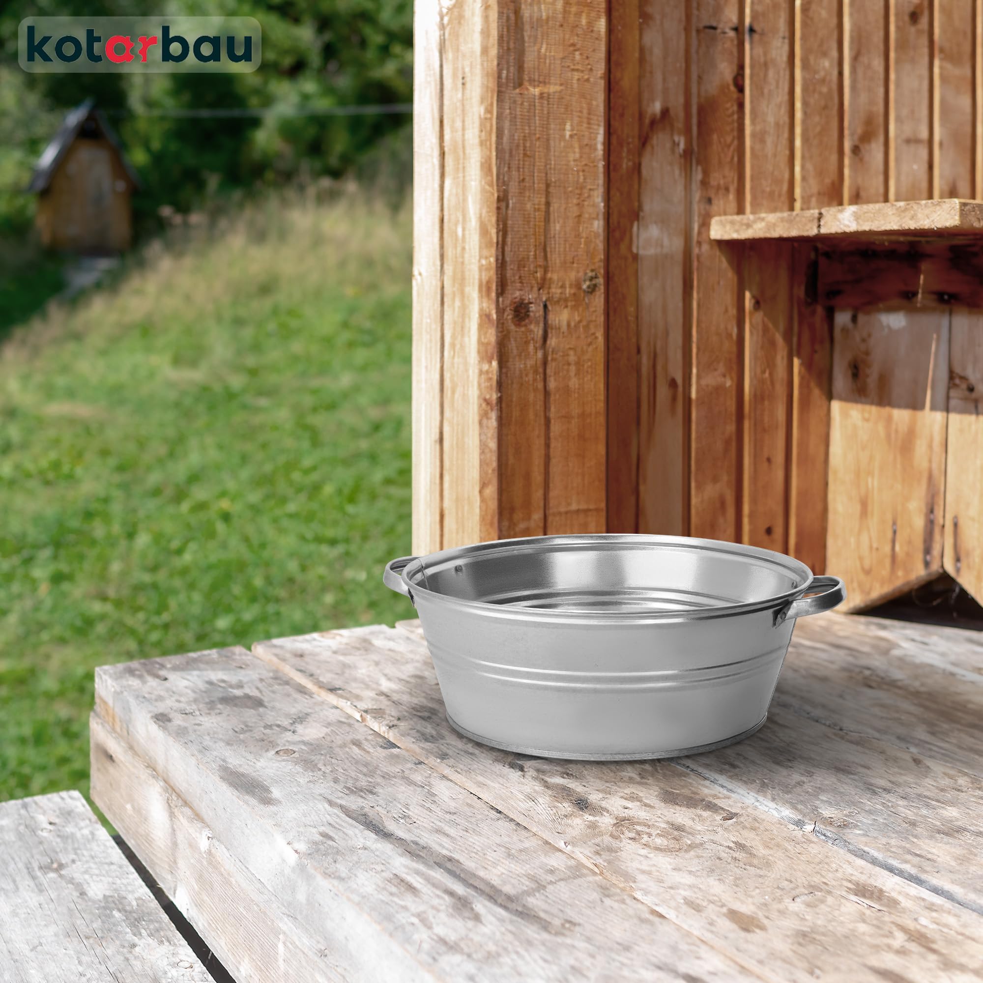 KOTARBAU® Bassine Metal Ronde en Acier galvanisé 13 L avec Oreilles | Pot à Fleurs |Baignoire Ronde | Bassine Confiture Cuivre | Lessiveuse pour Jardin
