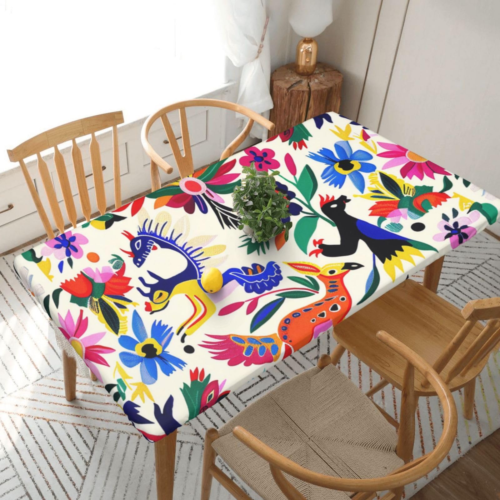 WPKJU Mexican Otomi Animals Printed Tablecloths 5ft Rectangular Table Covers Washable Polyester Decorative Table Cloth for Dining Table Picnic Wedding