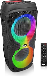 Pyle Party Speaker PPARTY26, PA System W/Double 6.5" Portable Bluetooth Speaker W/Rechargeable Battery, Modern LED Lights, Mic Recording Functions, Echo/Treble/Bass TWS/AUX/MP3/USB/MICRSD/FM