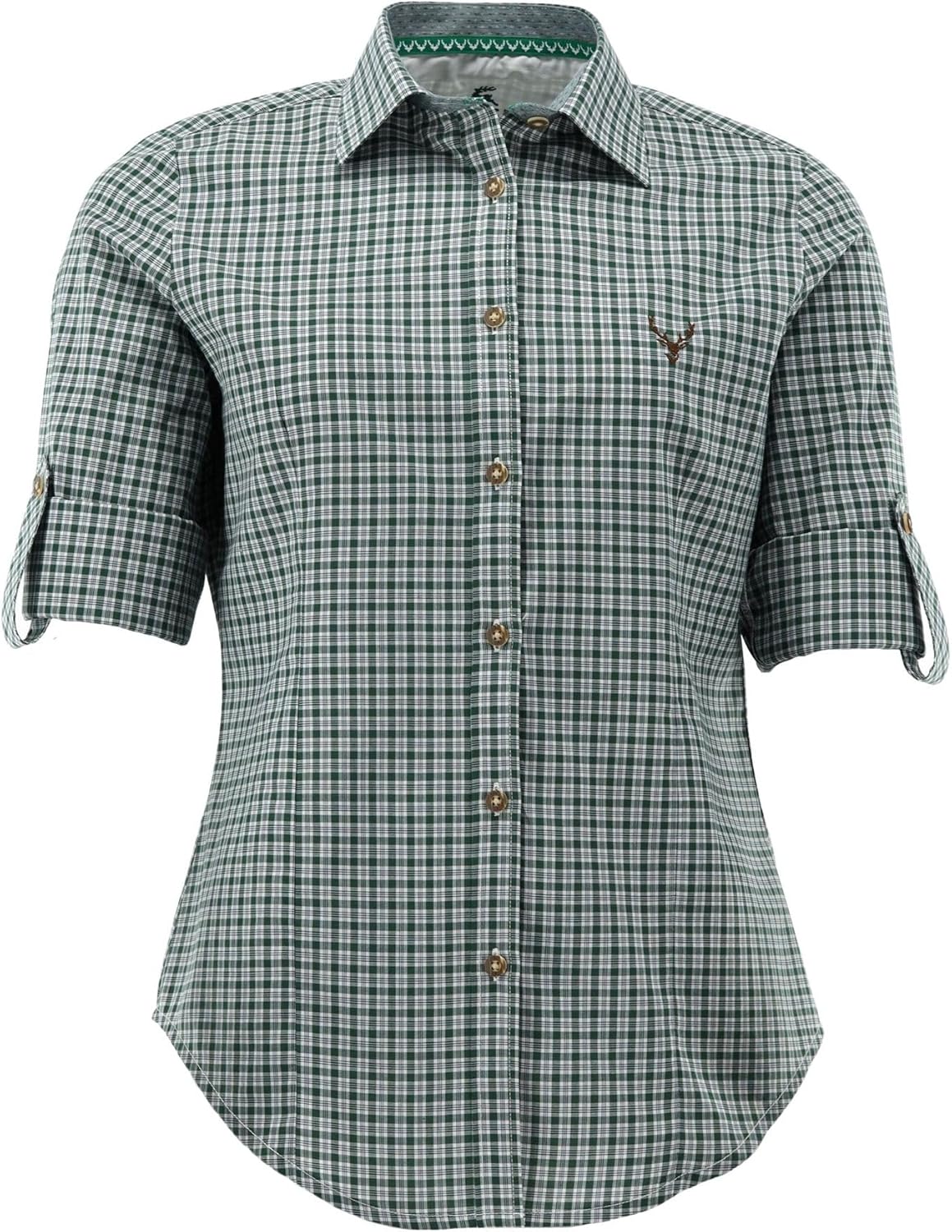 OS Trachten Damen Bluse Langarm - Liegekragen Mit Perlmuttknöpfen