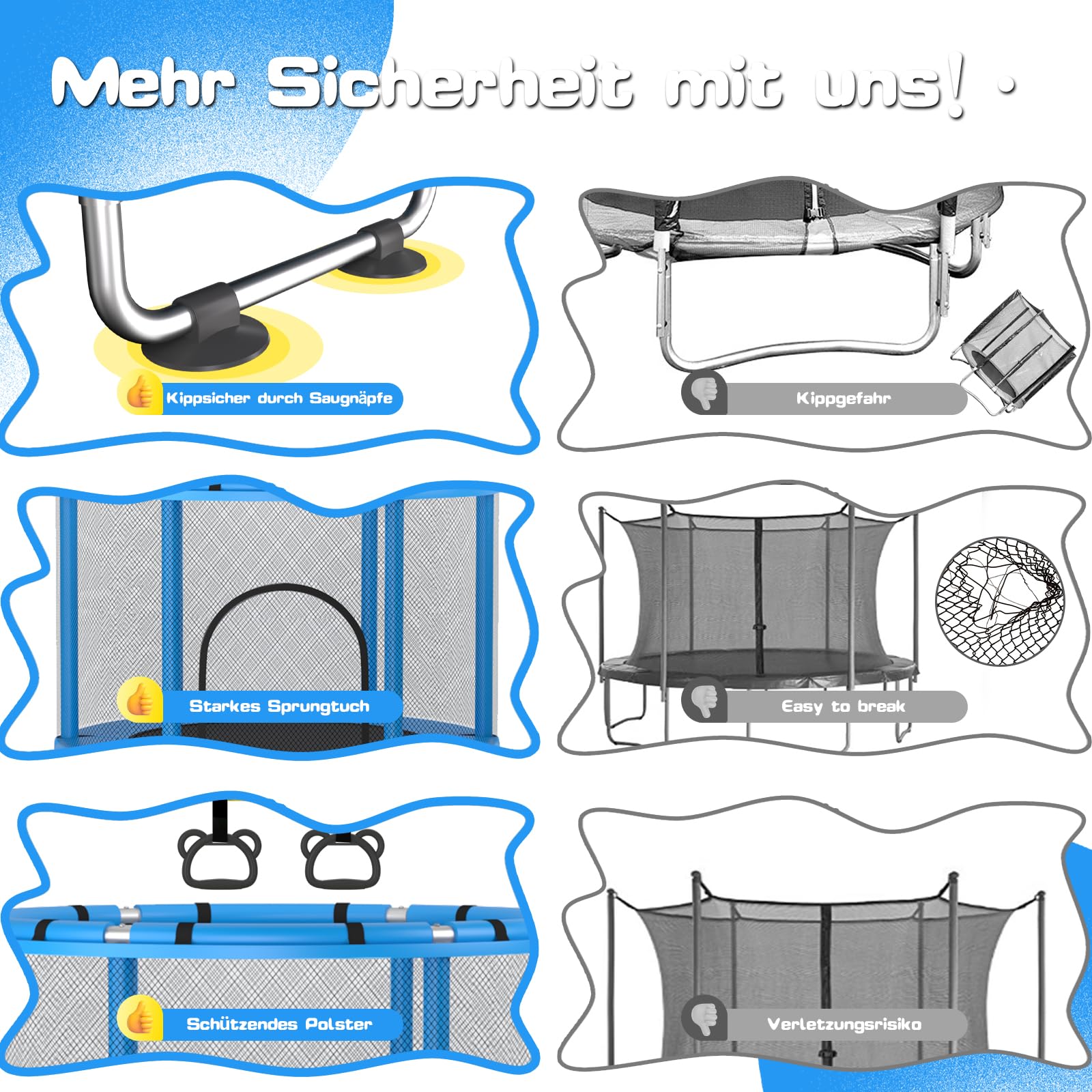 ZCMHAXJ Ø140 cm Trampolin Kinder mit Sicherheitsnetz – 200 kg Tragkraft, Trampolin Indoor/Outdoor – Mit höhenverstellbarer Turnstange & 5 Spielzeugen