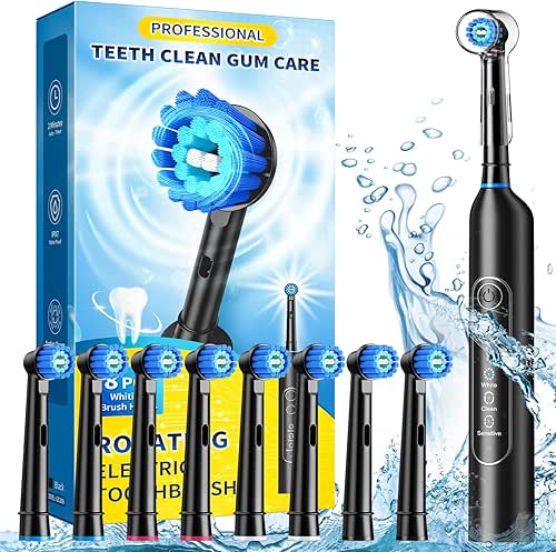 Rotating Electric Toothbrush for Adults with 8 Brush Heads, Sensitive
