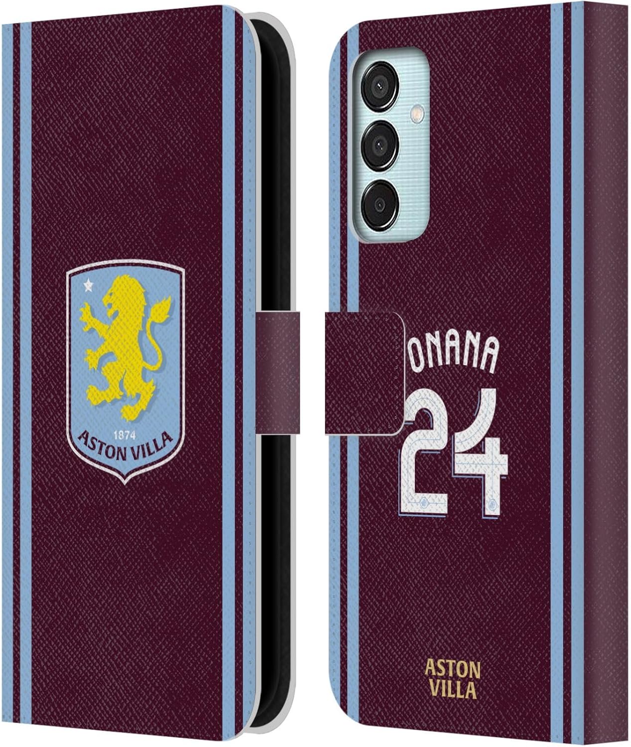 Head Case Designs Officially Licensed Aston Villa Football Club Amadou Onana 2024/25 Crest Player Kit Leather Book Wallet Case Cover Compatible with Samsung Galaxy M15/F15 5G