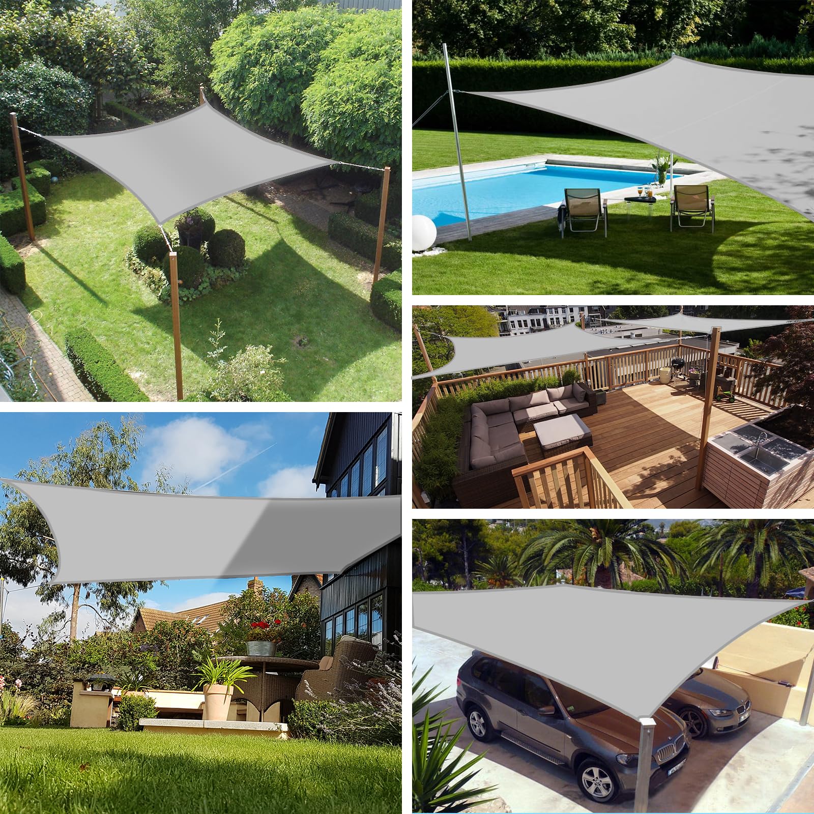 Voile D'ombrage 2x3m Rectangulaire Imperméable à L'eau PES Toile D'ombrage Anthracite Avec 95% De Protection UV Pour Patio Extérieur Jardin | Leroy Merlin