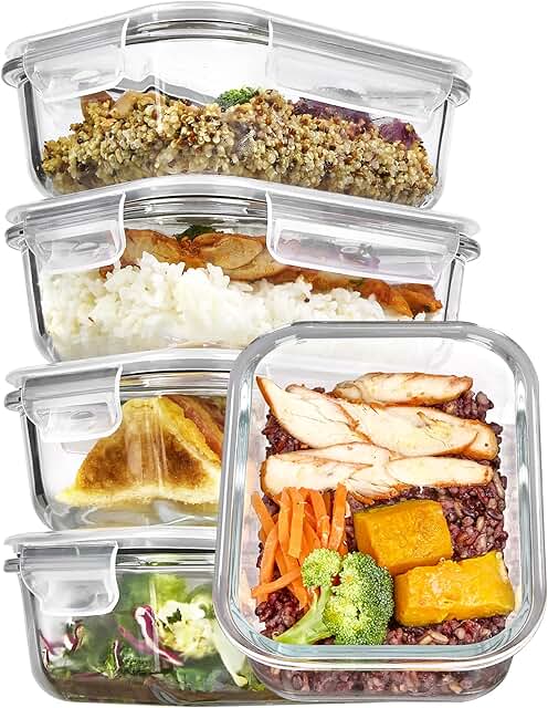 Vtopmart 5Pack 22oz Glass Storage Containers with Lids, Glass Meal Prep ...