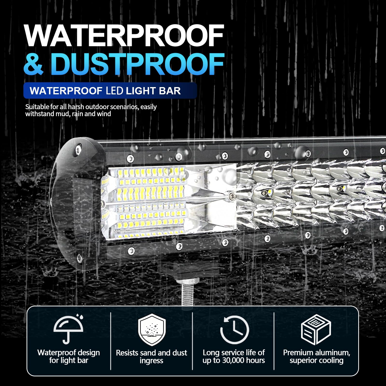 Willpower 288W Barra led 4x4 con mazo de cables, 20 pulgadas Barra de luz LED para off road camión coche ATV SUV