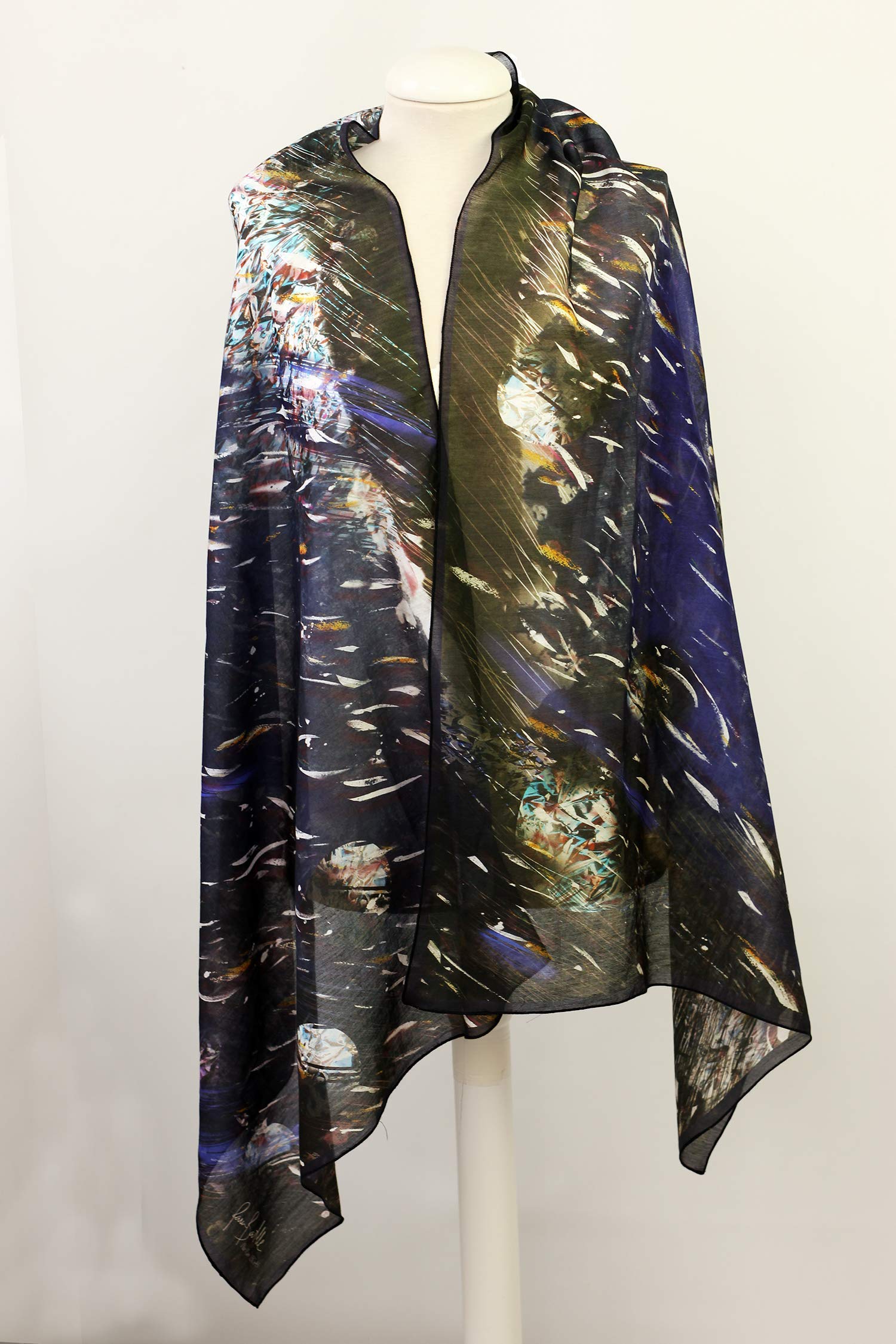 Fular de seda algodón fino con estampado de galaxia, Bufanda extra grande en azul cobalto