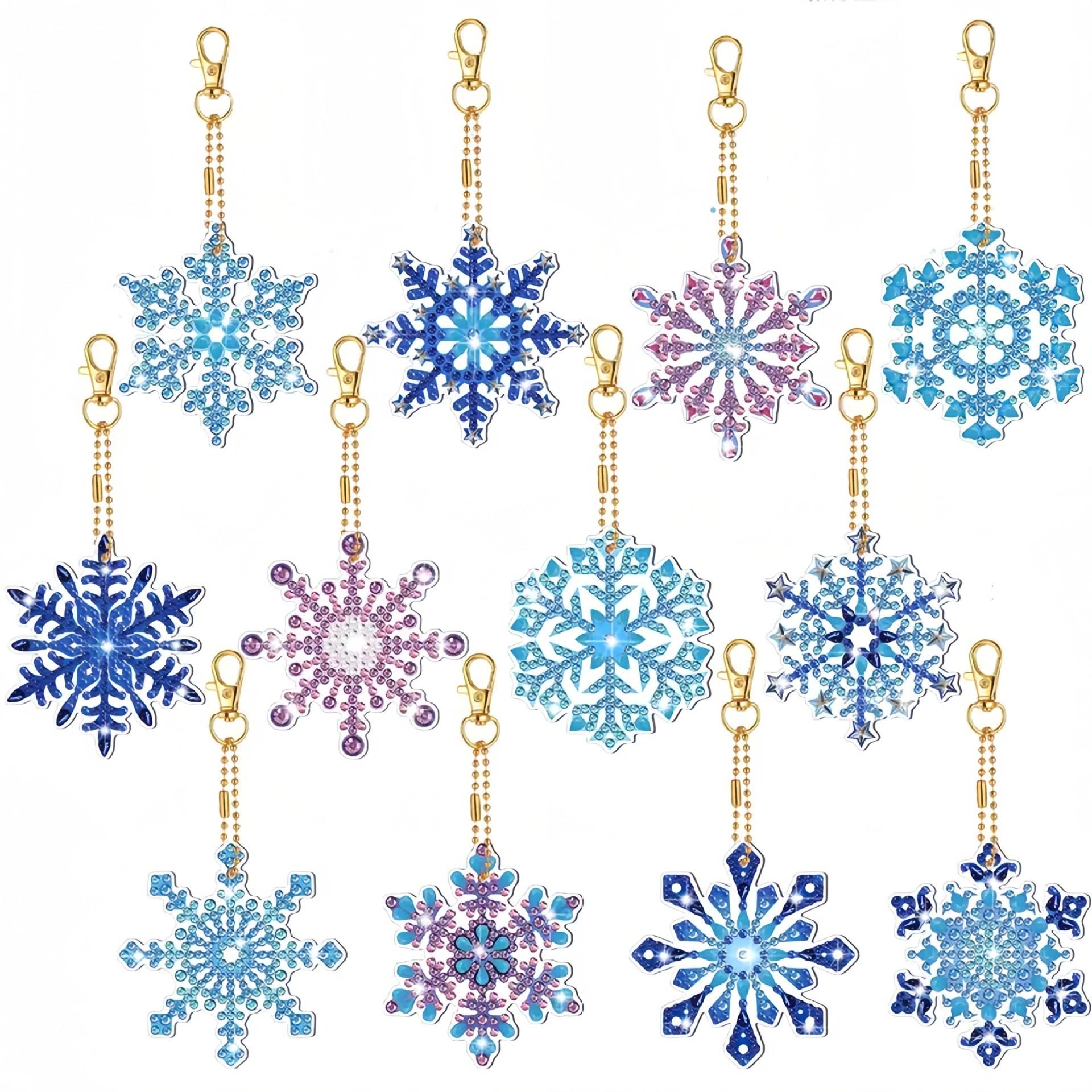 クリスマス飾り ダイヤモンドアート 雪の花 12個セット 雪の結晶 キーホルダー DIY キット ラインストーン キラキラビーズ チャーム ダイヤモンド塗装 B