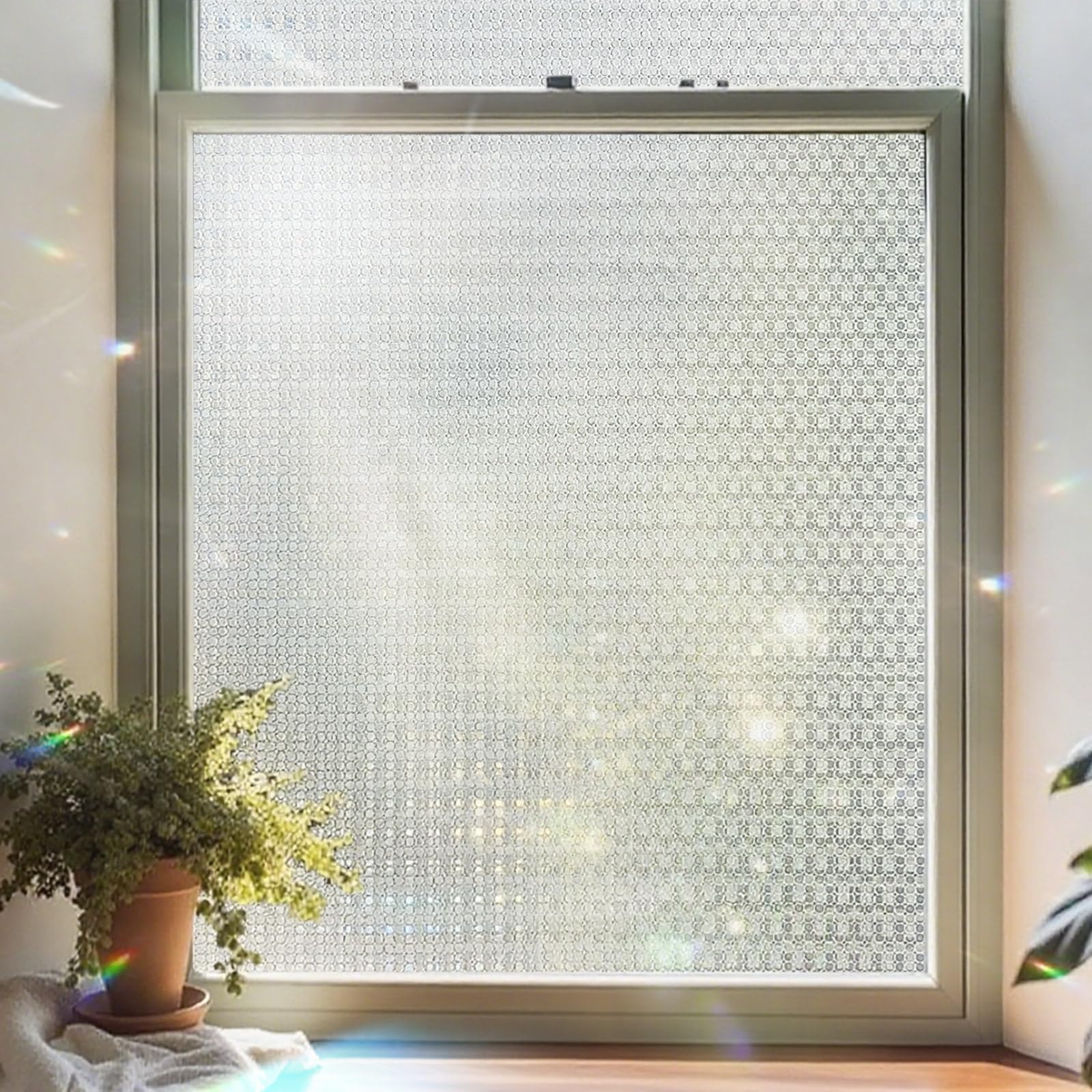 Window Privacy Film, Stained Glass Decorative Static Cling, Removable Laser Sun Blocking Vinyl Covering,Window Film for Home Kitchen Living Room, Lattice Projection, 17.3 x 78.7in