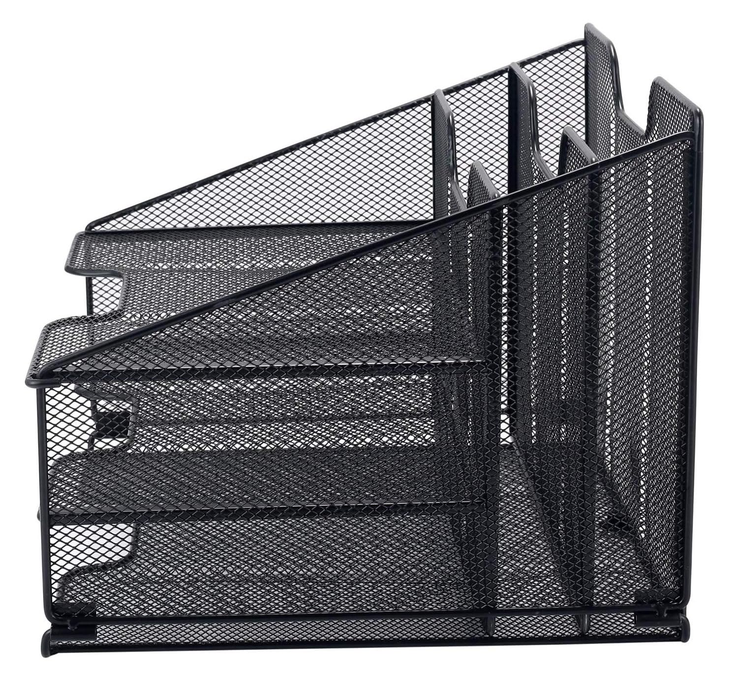 Organisateur de Bureau Organisateur De Fichiers De Bureau, Support De Dossier En Maille Avec 3 Plateaux À Papier Et 2 Montants Verticaux Rangement Fourniture Bureau