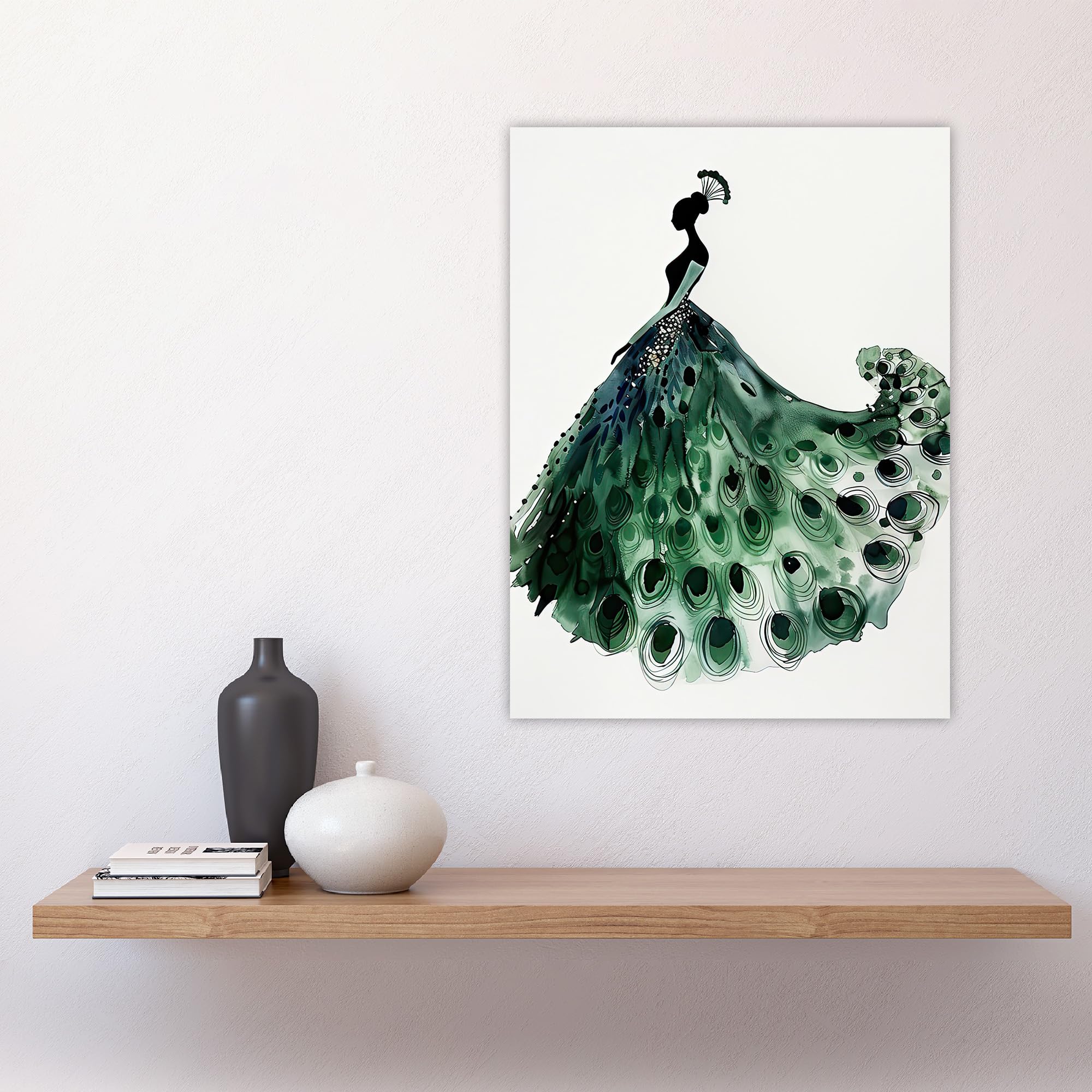 Artery8 Glamorous Peacock Fashion Dress Silhouette Living Room Large Wall Art Poster Print Thick Paper 18X24 Inch - Image 4