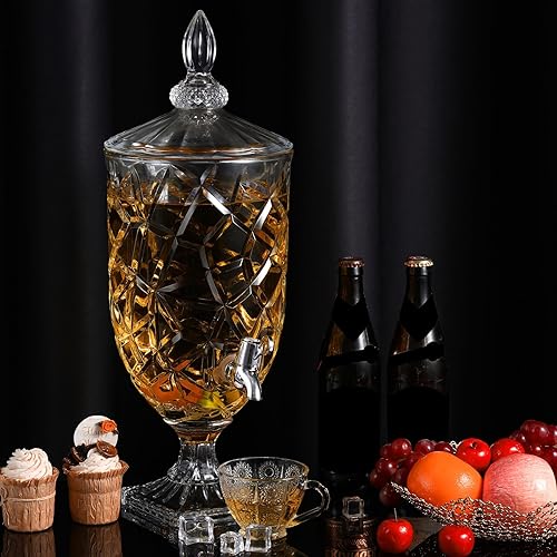 Miniatura 4 de Mumufy Dispensador de bebidas de 1.3 galones, dispensador de bebidas heladas de vidrio para fiestas, dispensador de bebidas de jugo de boca ancha