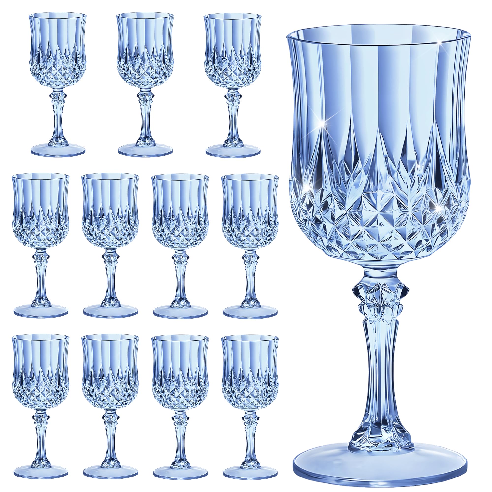 Photo 1 of HTTBEIZI 7OZ Plastic Wine Glasses, Reusable Vintage Goblets Unbreakable Drinking Glasses Crystal Water Cups Champagne for Wedding, Parties, Mother's Day (12, Blue)
