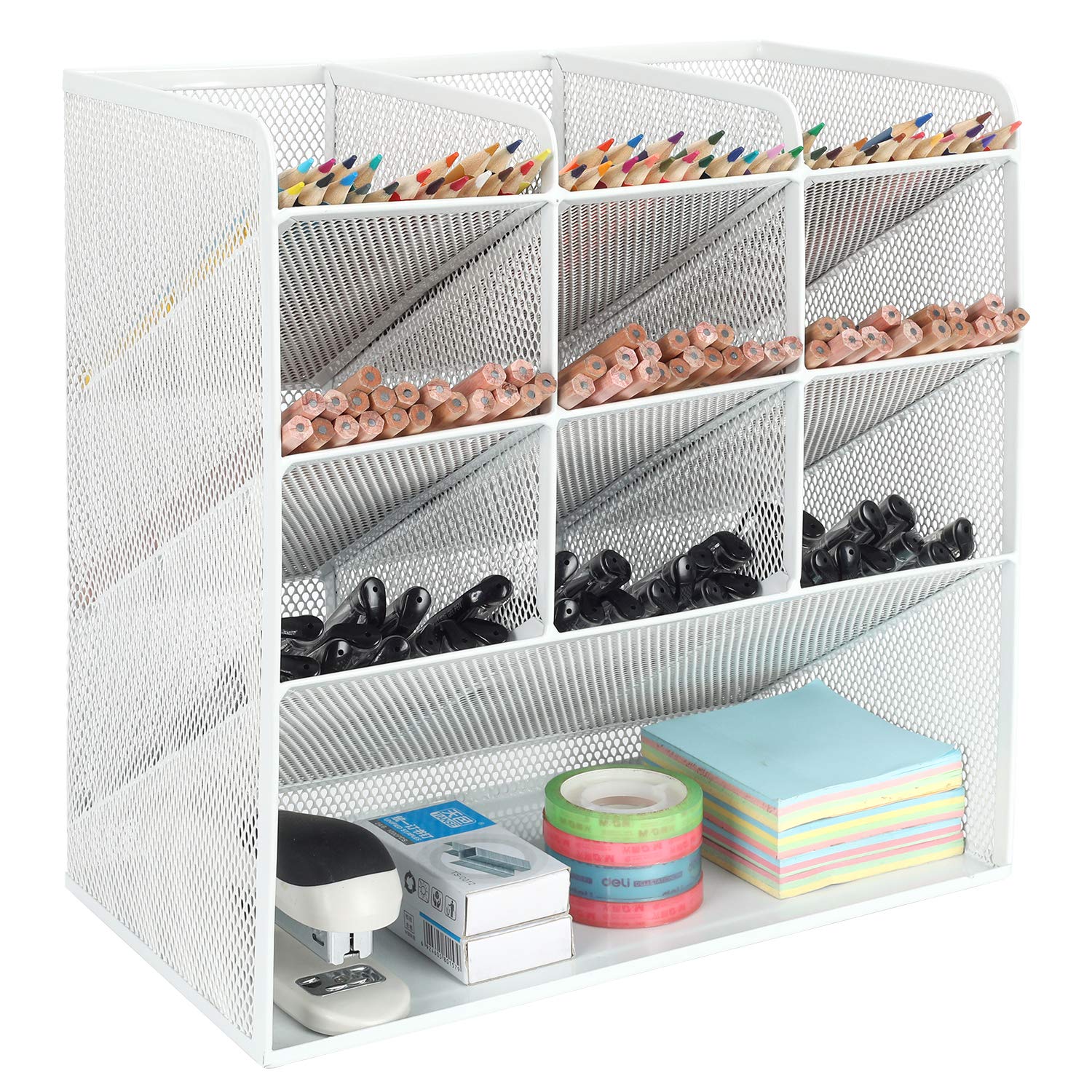 Easypag White Office 4 Tier Mesh Desk Tidy Pen Storage Pencil Holder Desktop Versatile Stationery Organiser,