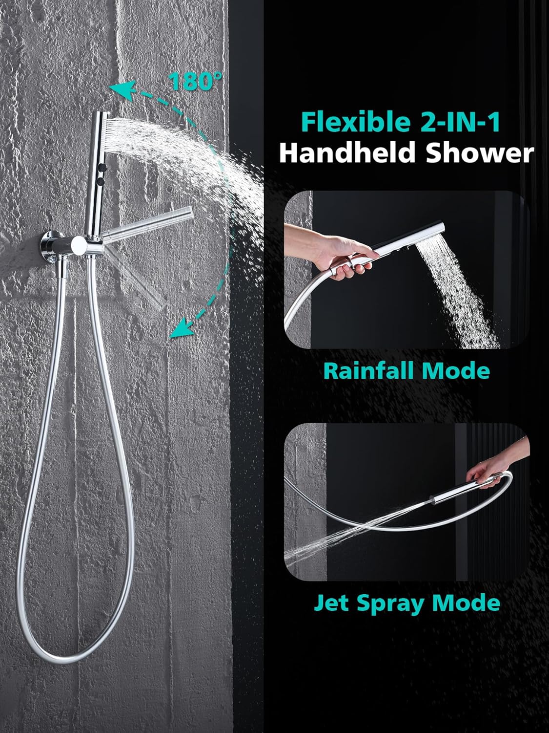Lefton Shower System in Fahrenheit Display (Battery-free), 13” Overhead Round Rainfall Shower Head with All-in-one Handheld Spray Showerhead, 4-in-1 Control System, SSWM2501 (Chrome)