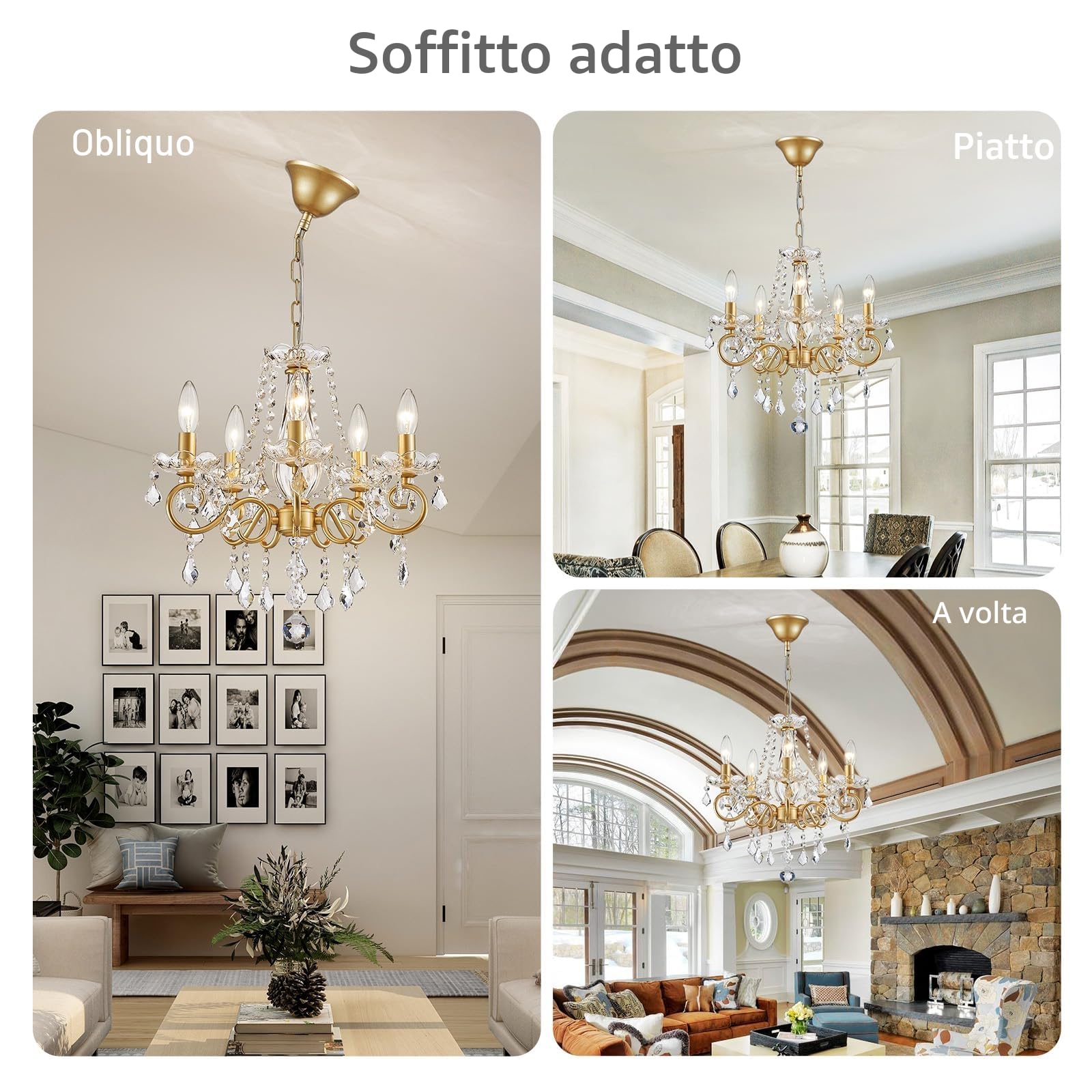WUZUPS Chandelier Cristal Plafonnier Pendentif Flushmount Luminaire Moderne pour Chambre à Couloir Bar Cuisine Salle de Bain, H42 W43, Gold, Base E14