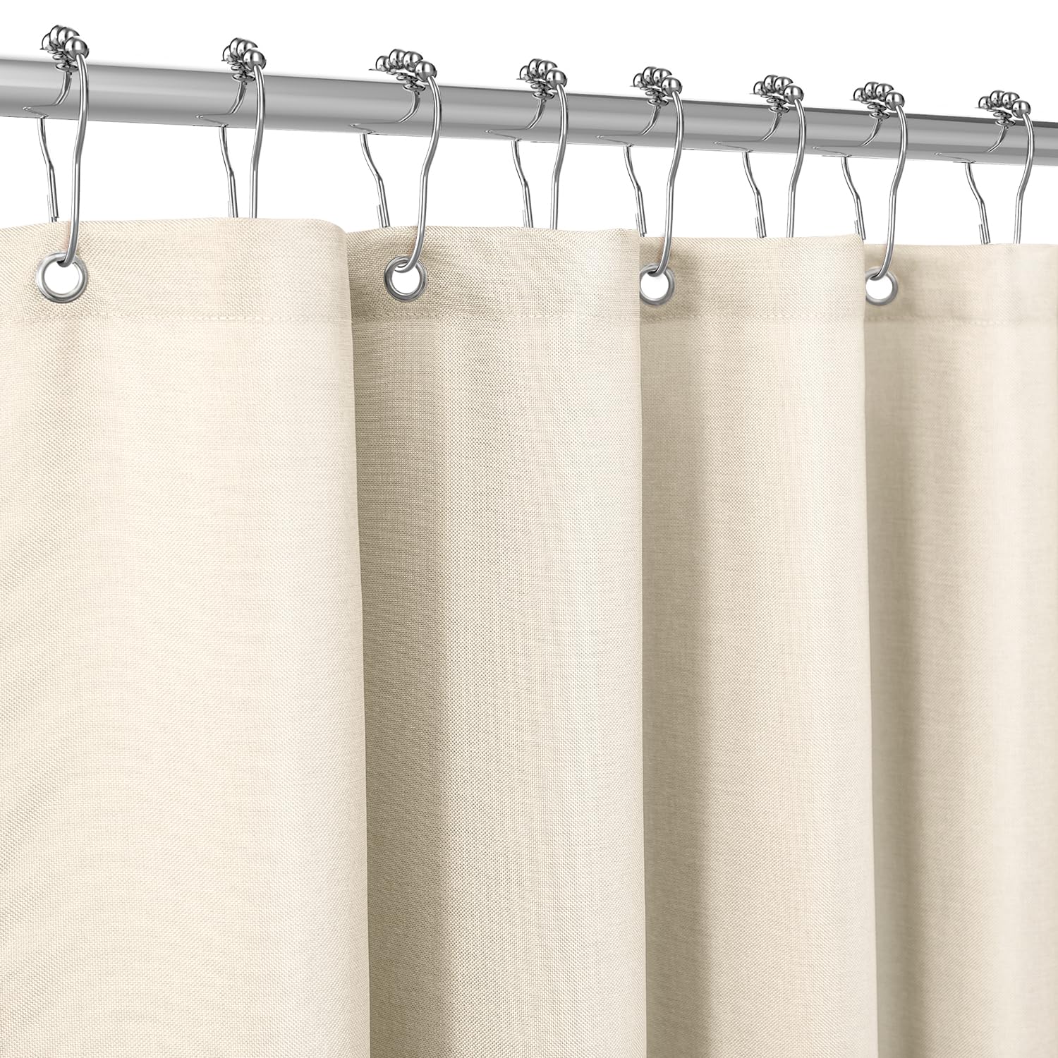 Cortina de Ducha para Baño con Ganchos de Metal Cortina de Ducha de Tela de Lino Cortina de Baño Resistente para Bañera Ducha, Impermeable - 182 x 182cm (Beige)