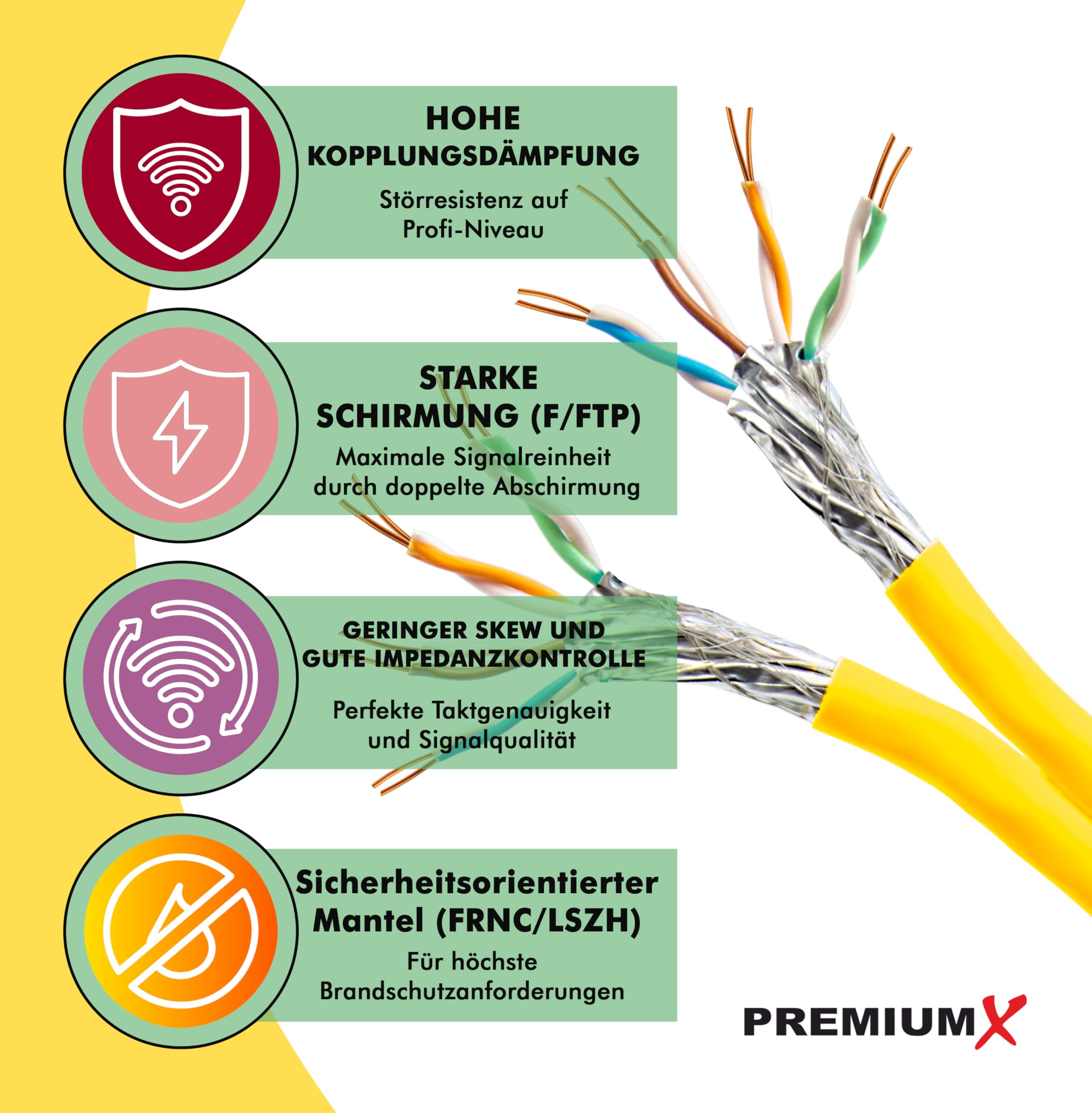 Premium X 50 m CAT 7A kabel sieciowy Duplex LAN kabel Ethernet kabel danych S/FTP PiMF PoE Cca Cat7A kabel instalacyjny