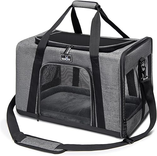 Vista 20 de Transportador de mascotas aprobado por la TSA para perros y gatos pequeños, bolsa de viaje con ventilación adecuada, 5 ventanas de malla, 3 1.0 Gris