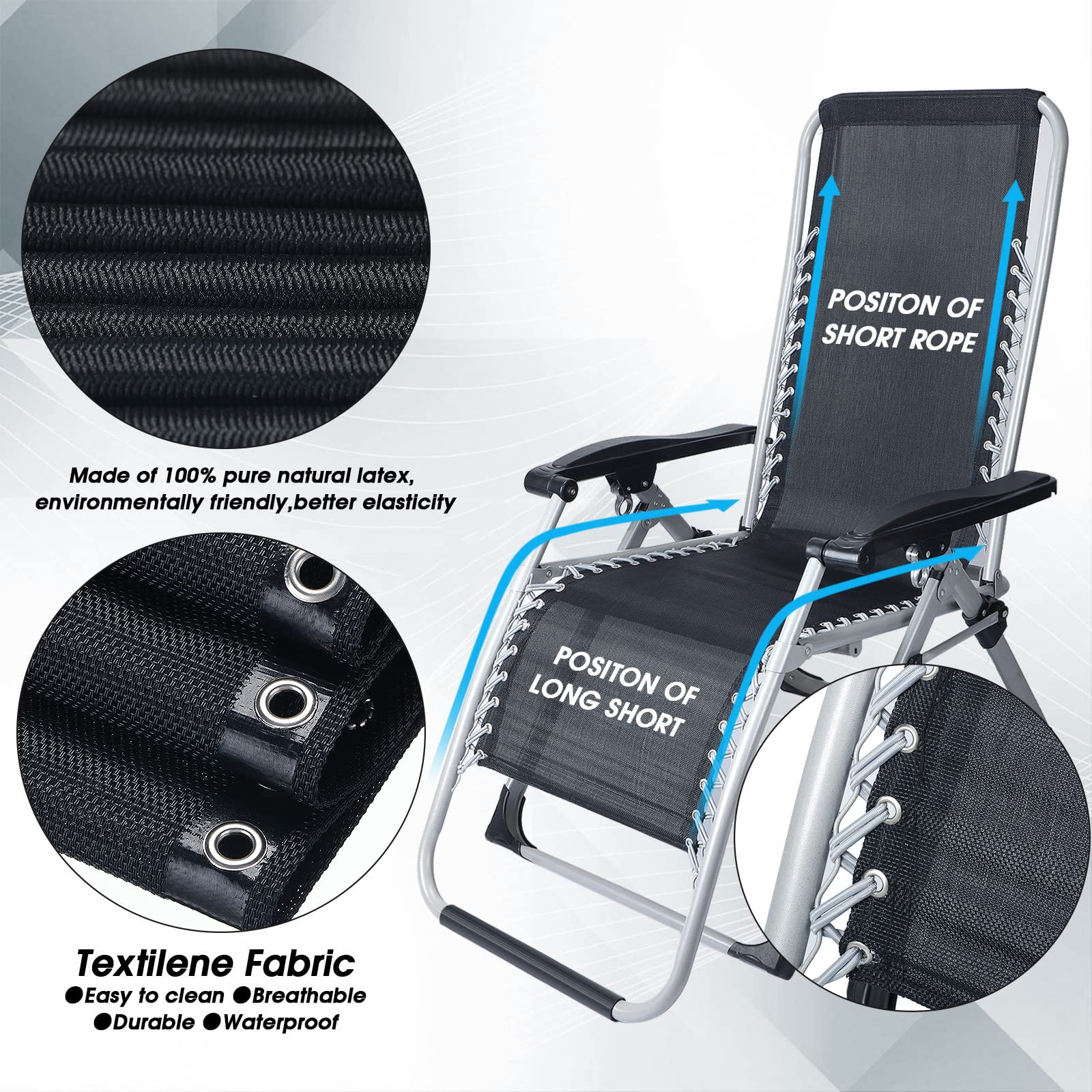 Juego de 6 sillas de gravedad, tela de silla de gravedad, bandeja para silla de gravedad, bandejas de cuerda elástica de repuesto para llevar teléfono celular, aperitivos, agua, malla 5