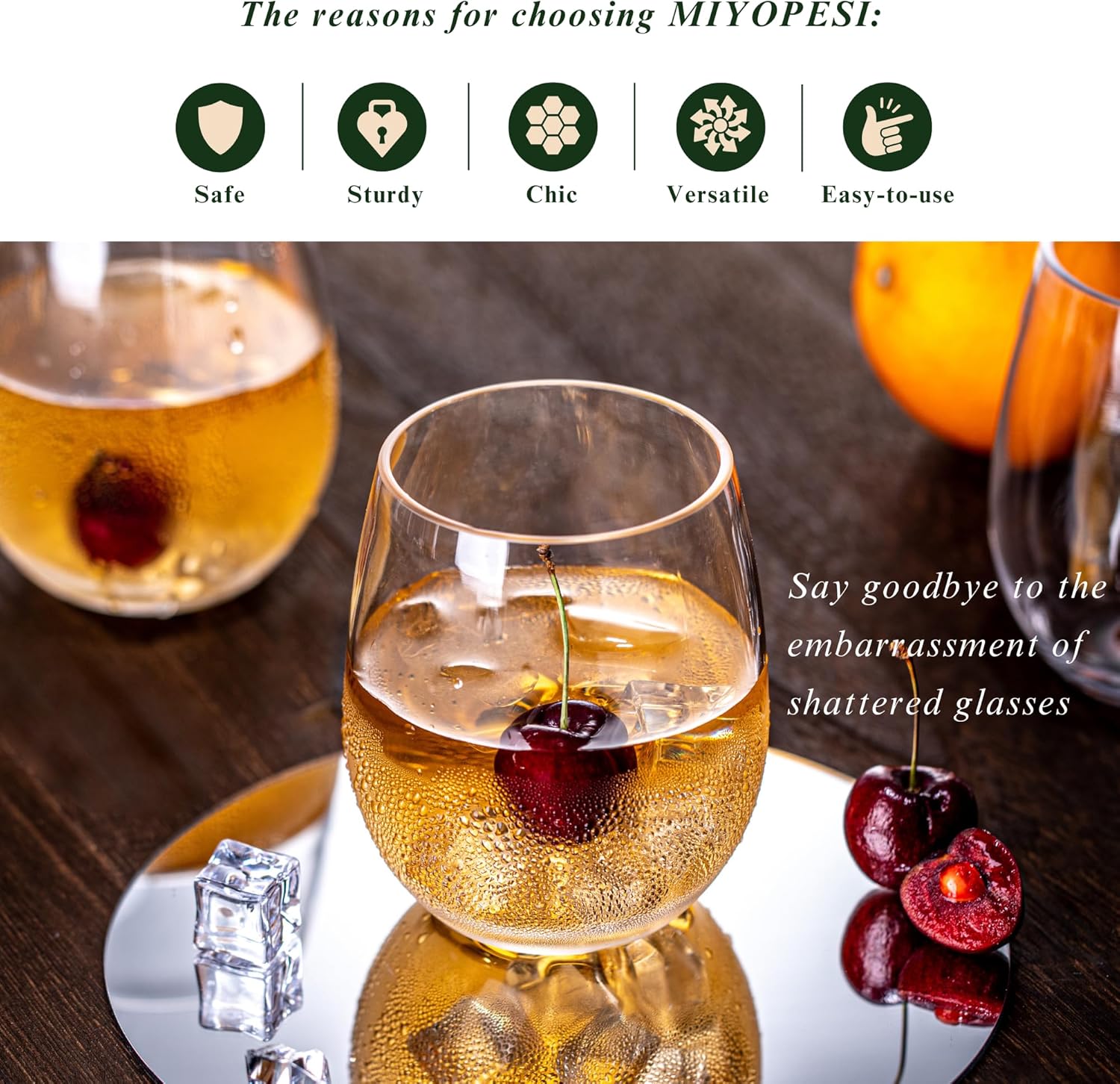 18oz Clear Stemless Wines Cups (Set of 6), Shatter-Proof Acrylic Glasses Drinkware, Reusable Plastic Bar Glasses, BPA-Free, Dishwasher-Safe - Image 2