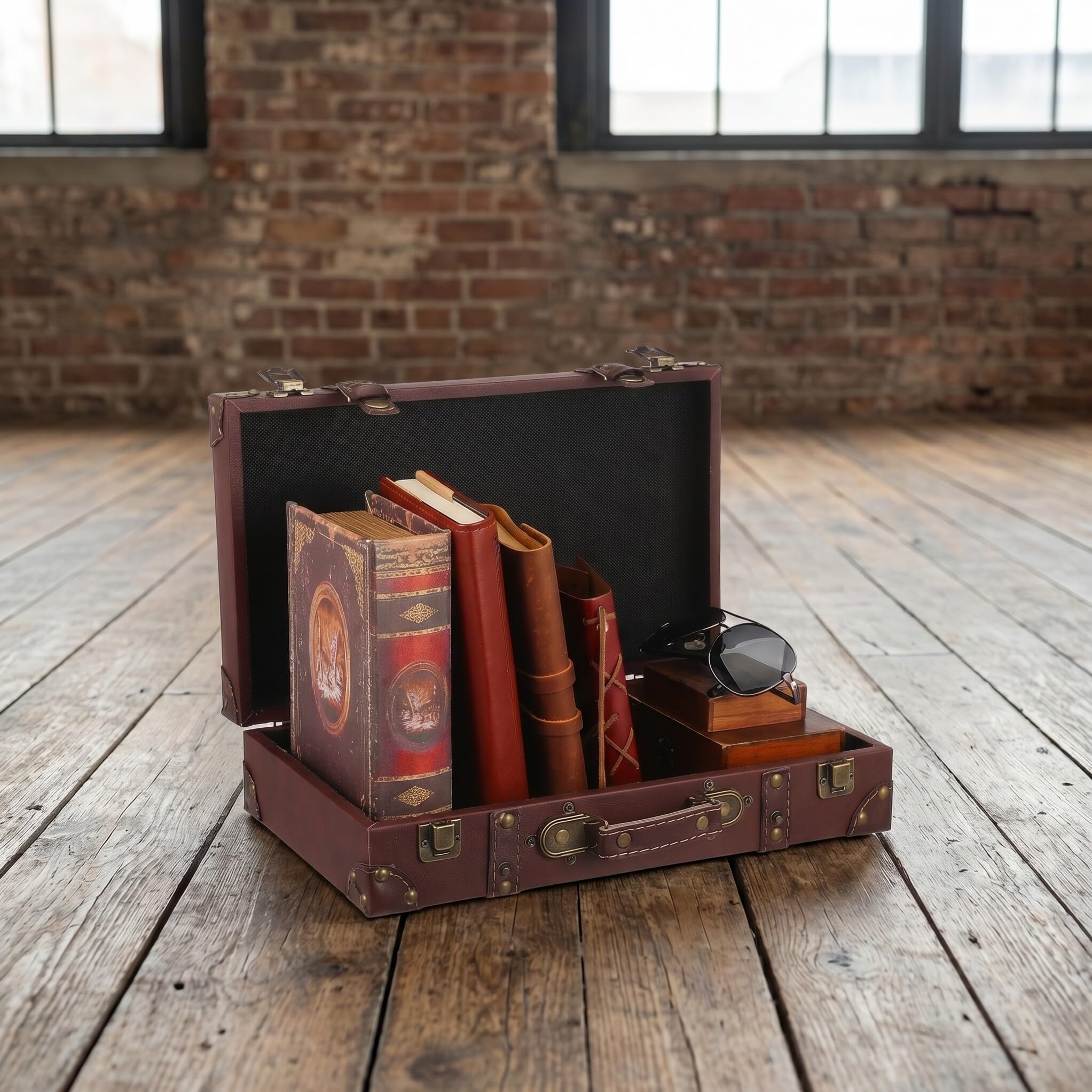 Healvian Malle de Voyage Vintage en Bois et Cuir pour Vitrine de Magasin