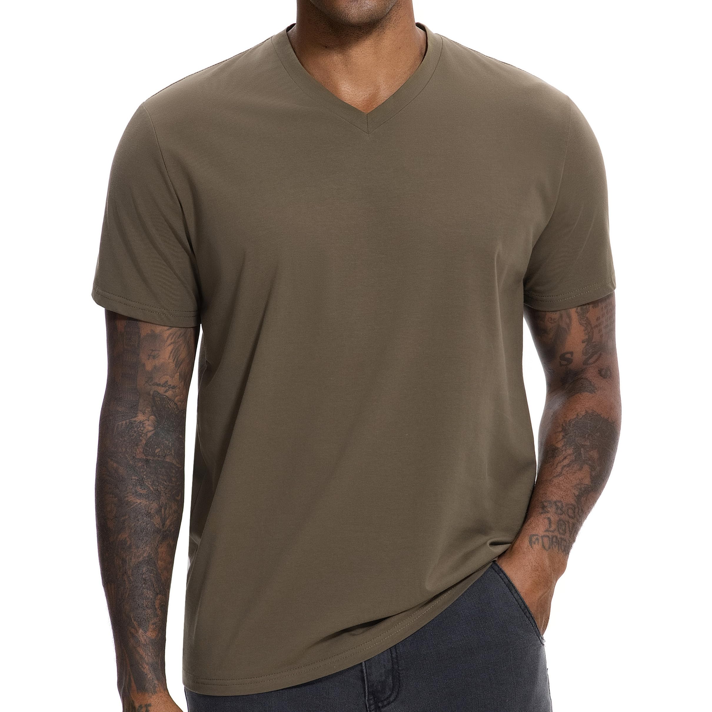 VEIISAR Herren V-Ausschnitt T-Shirt, 190g/m², Regular Fit, einfarbig, Stretch Material, weiches Basic Shirt