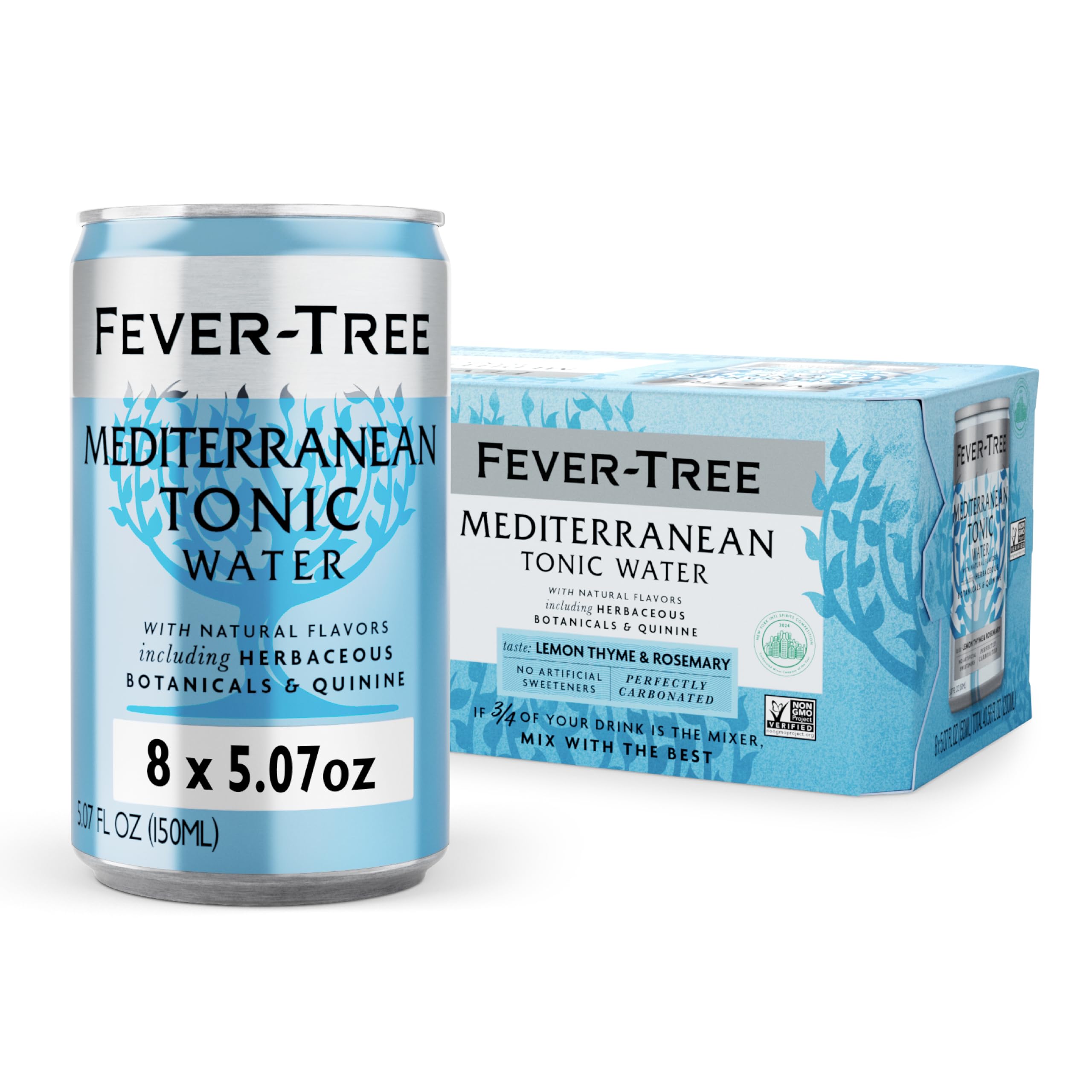 Fever-Tree Mediterranean Tonic Water – Premium Mixer for Cocktails and Mocktails, 8 x 5.1 fl oz Cans – Naturally Sourced, Non-GMO