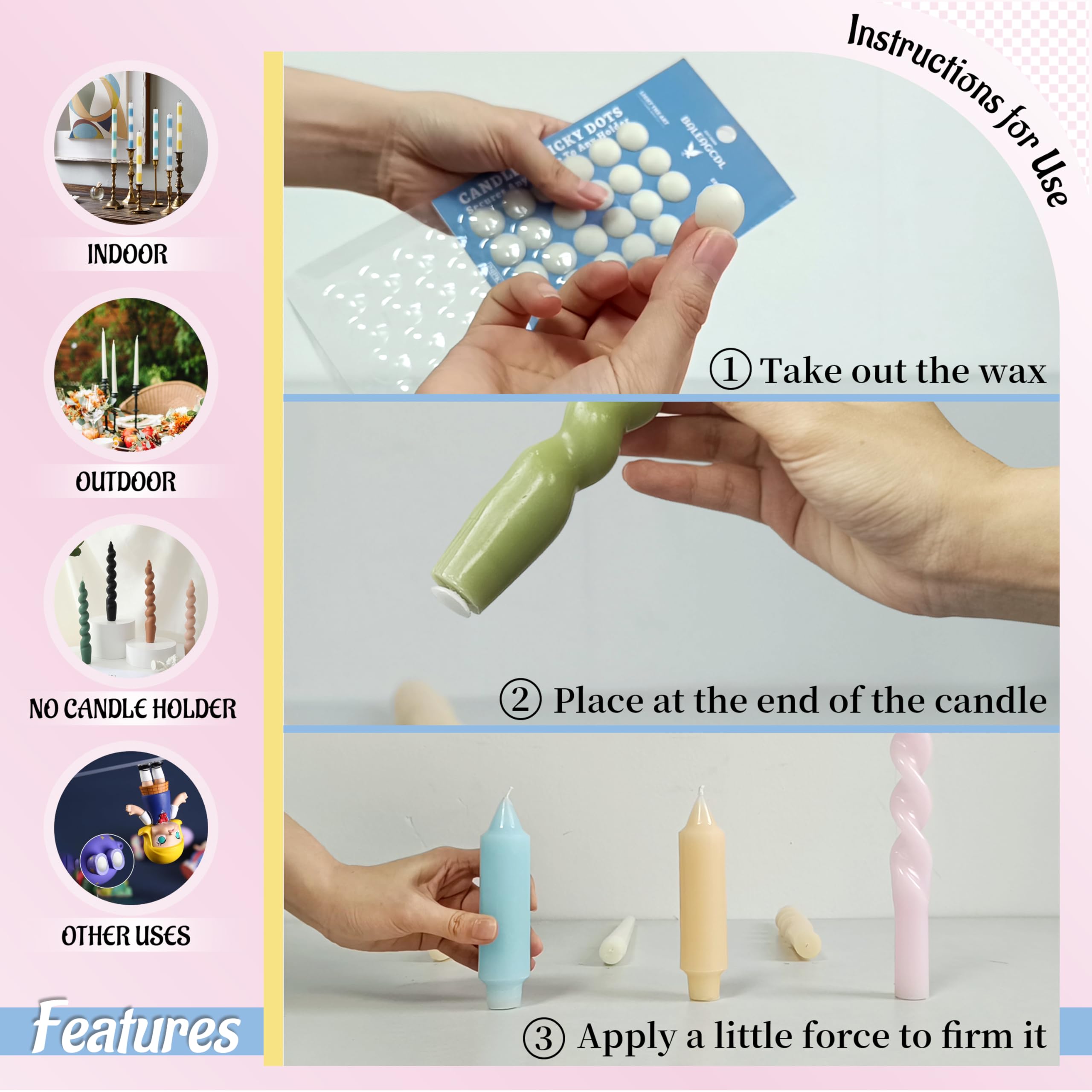 Candle Sticky Dots-Colored Candle Accessories-Wax Dots Candle Adapter-Candle Adhesive (Set of 24 Dots)