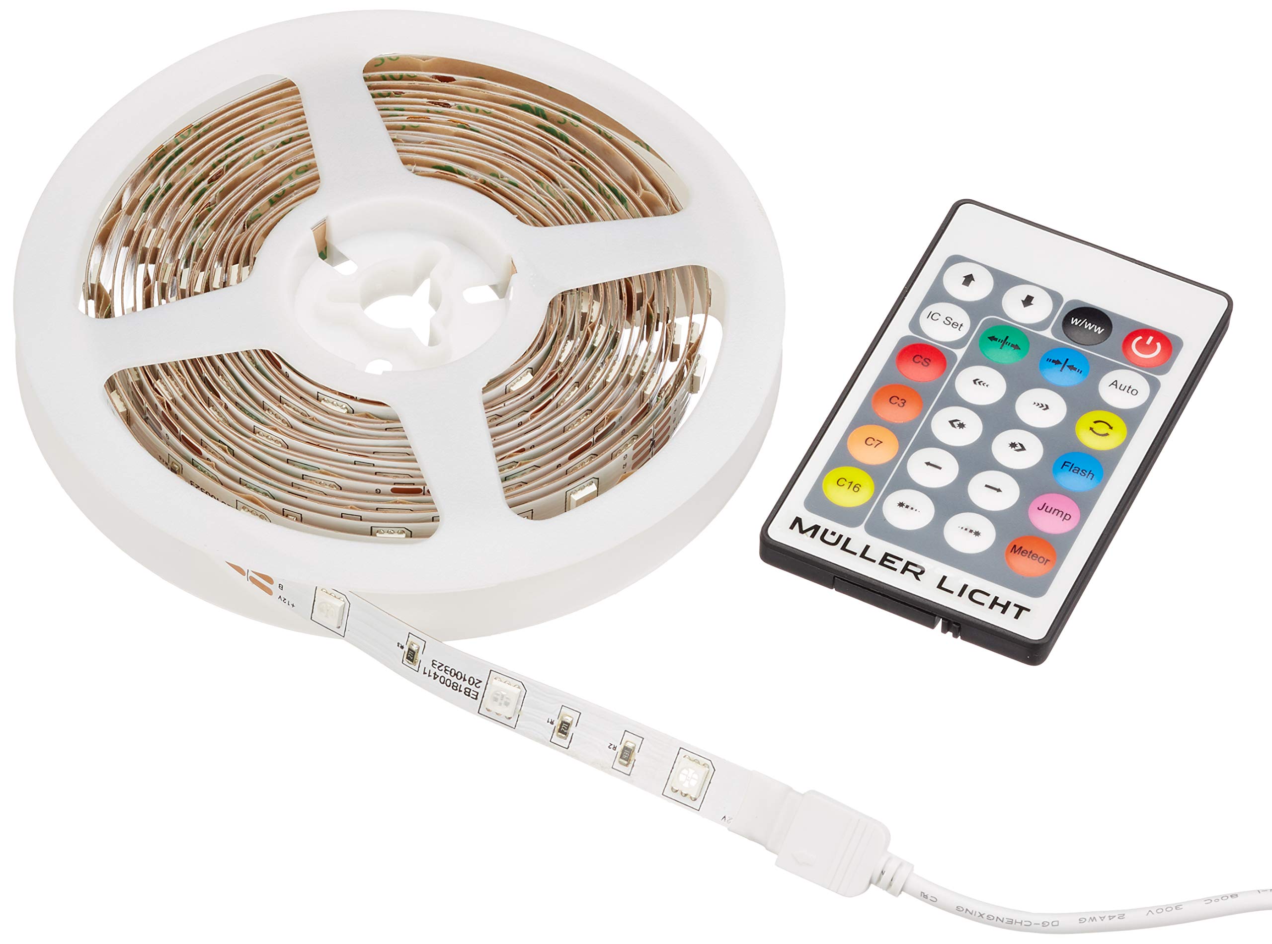 LED Strip RGB para iluminación indirecta de colores según Sus deseos: Elija entre diferentes colores, efectos de luz y cambio de color programas, deseada, flexible y autoadhesivo, 5 m longitud