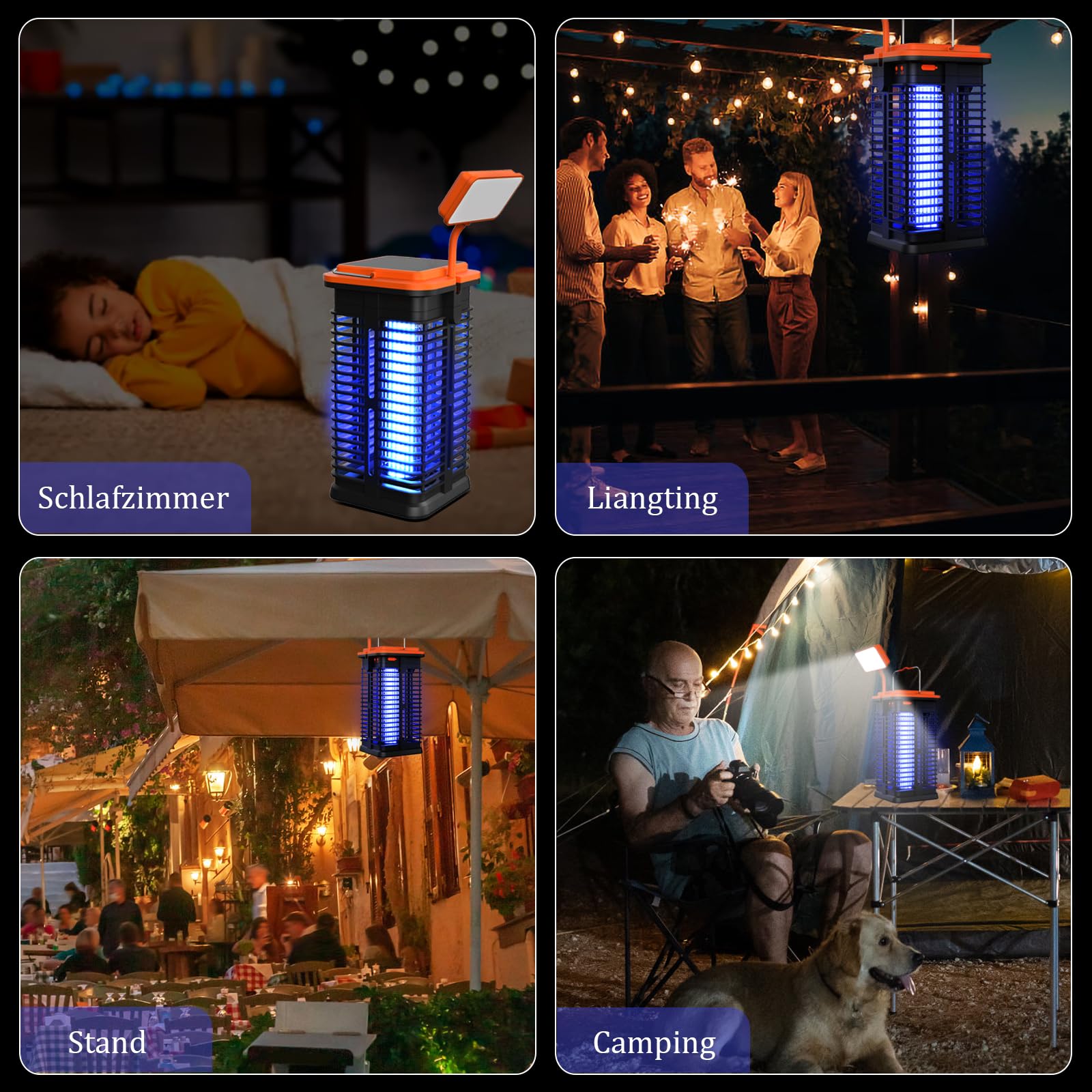 Insetticida elettrico solare con luce a LED, 4000 mAh, protezione solare dalle zanzare, elettrica anti zanzare, trappola per insetti per interni ed esterni, campeggio, terrazza
