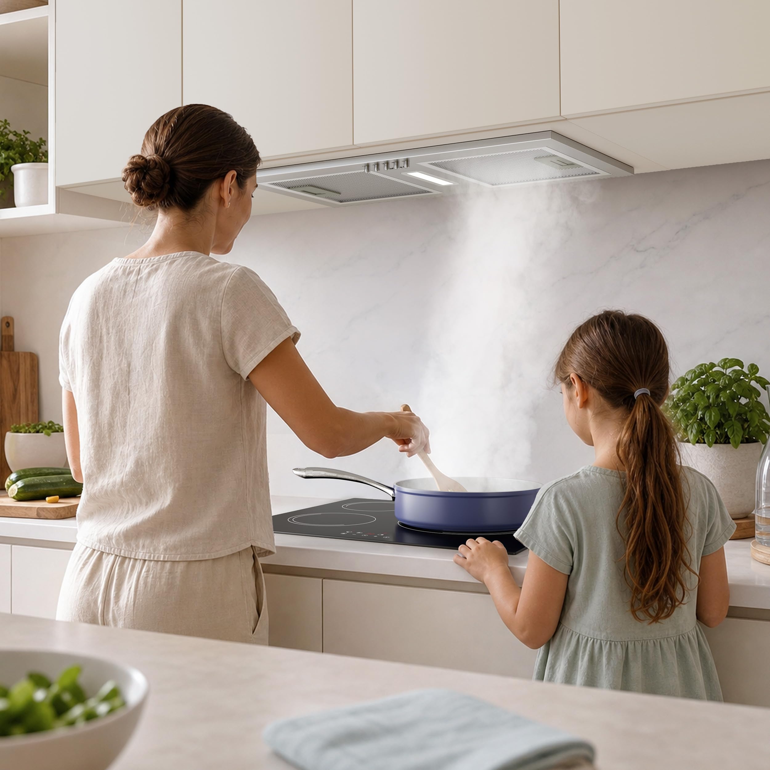 CIARRA Campana Extractora Encastrable 52cm,A++,Filtro Carbón CBCF002X2 | 404 m³/h | Recirculación/Evacuación | 3 Velocidades | Luz LED | Extractor de Cocina Integrado CBCS5937A